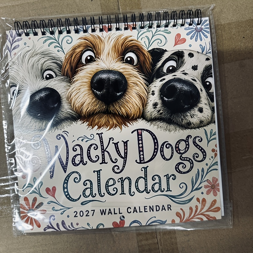 TEMU 2027 Wacky Dogs Wall Calendar, 12 Monthly Planner, Double Wire Spiral Hanging Calendar With Large Writeable Blocks, Us Holidays, Perfect