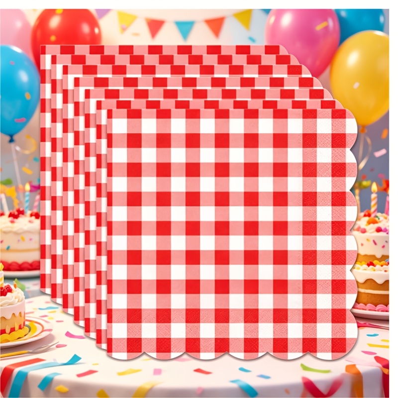 TEMU Lot de 25 grandes serviettes en papier ondulées rouges pour mariages, anniversaires, enterrements de vie de fille - Décorations de table de fête