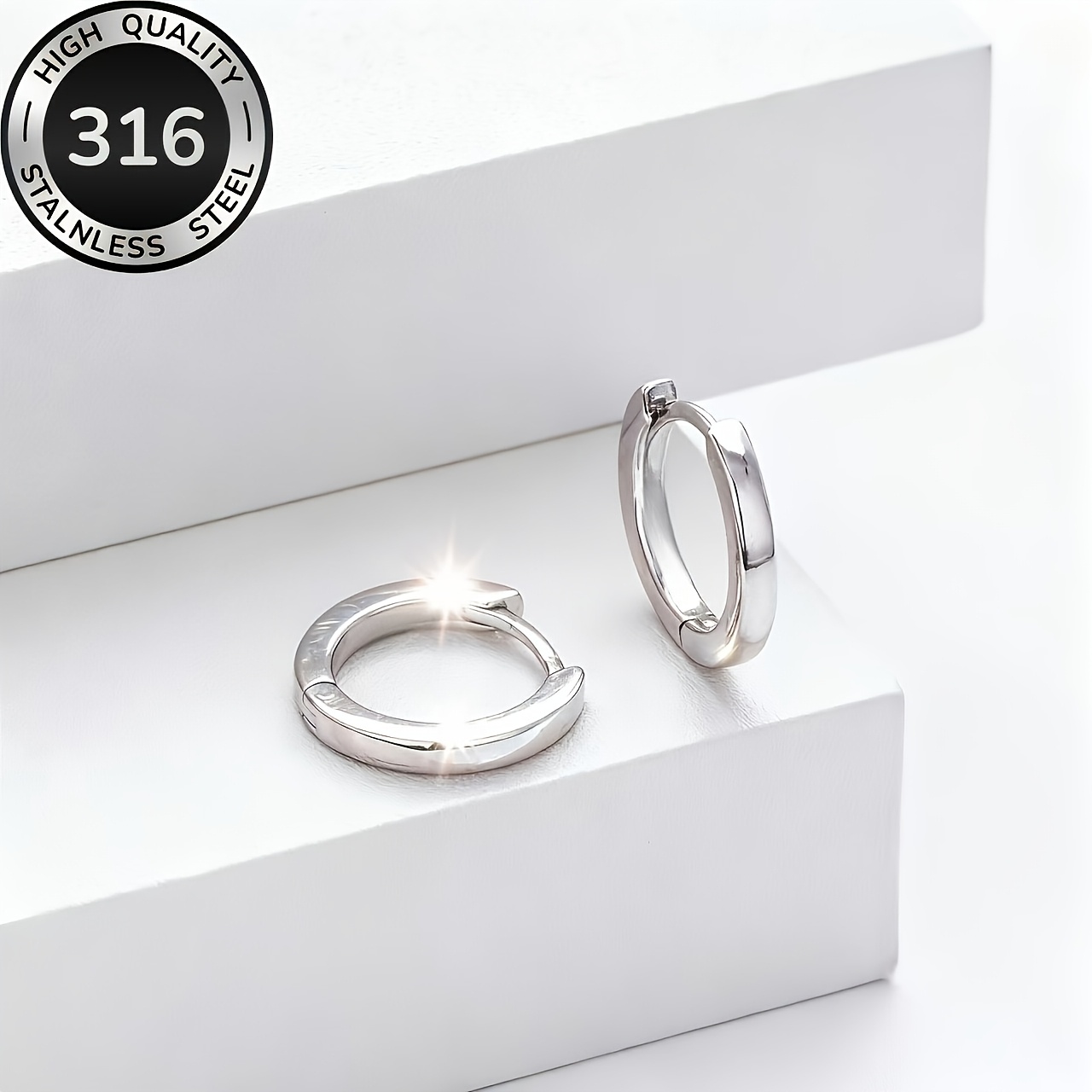 TEMU Boucles d'oreilles cerceles dorées hypoallergéniques de haute qualité en acier inoxydable 316, plaquées or résistantes à la décoloration,