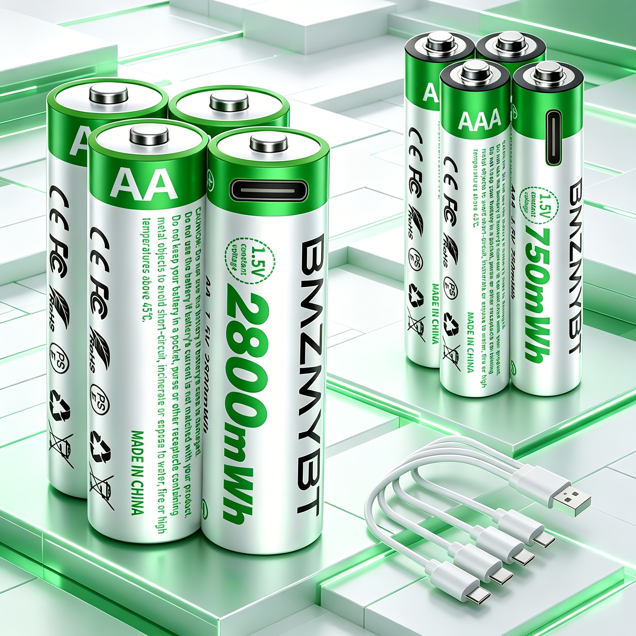 4 baterij AA + 4 baterij AAA, AA+AAA baterije, polnilna litij-ionska baterija AA AAA USB/Type-C, visoka kapaciteta 1.5V 1867Mah 2800Mwh + 500Mah