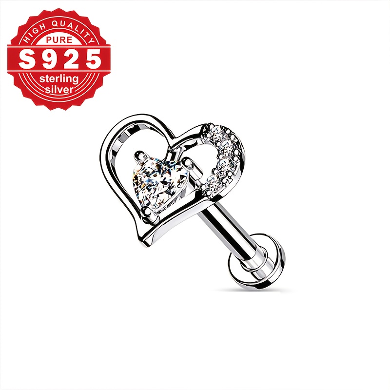 1pc S925 Sterling Silver Nose Ring, Design With Shiny Cubic Zirconia, Hypoallergenic & Versatile, Perfect For Daily Wear & Music Festivals, Valentine's Day Gift|wedding Gift