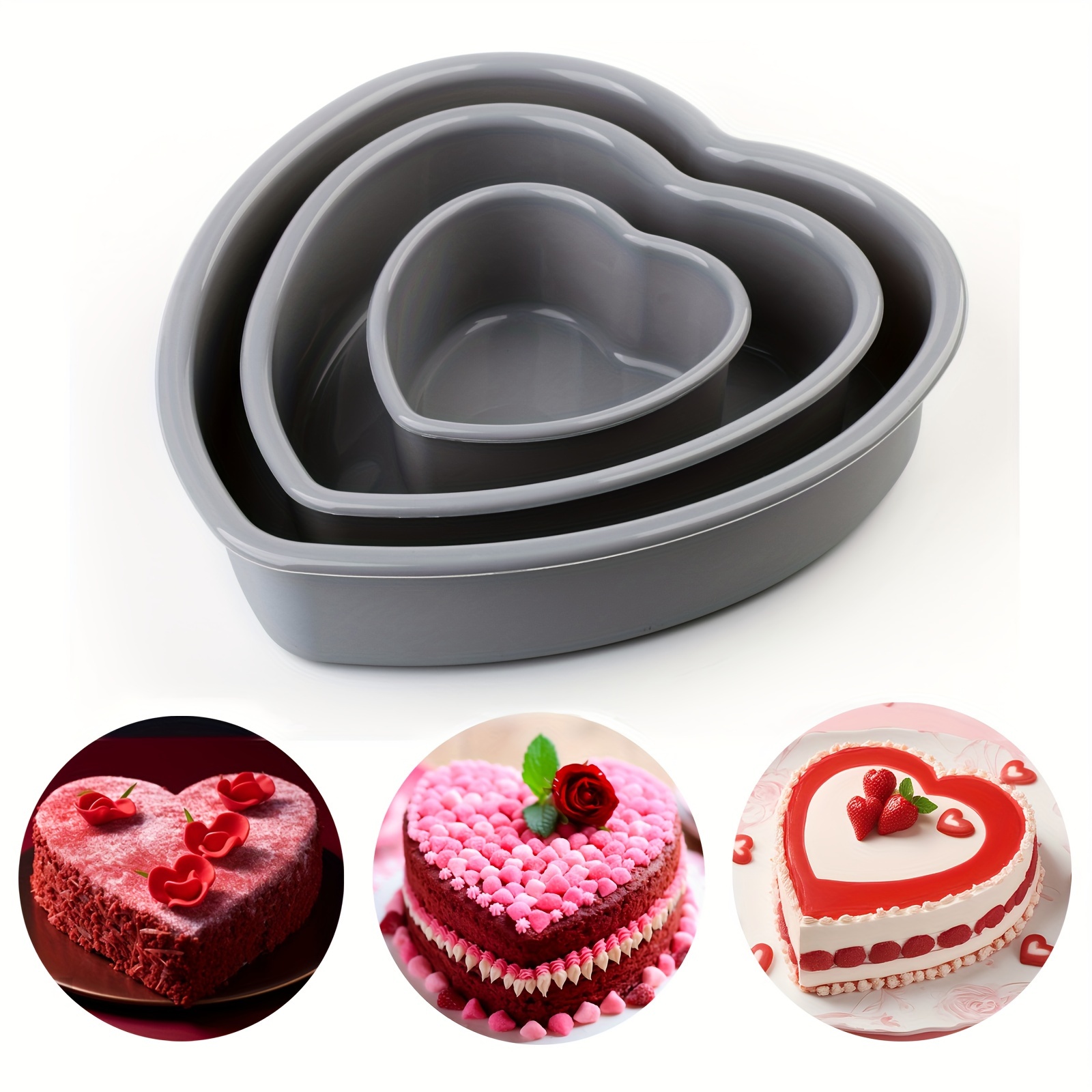 

3-pack Heart-shaped Silicone Cake Mold Set – Nonstick & Baking Pans For Wedding, Christmas, Valentine's Day, Day, - Oven Safe & Bpa Free Cake Molds For Pudding, Jello, Mini Cakes, Chiffon & Desserts