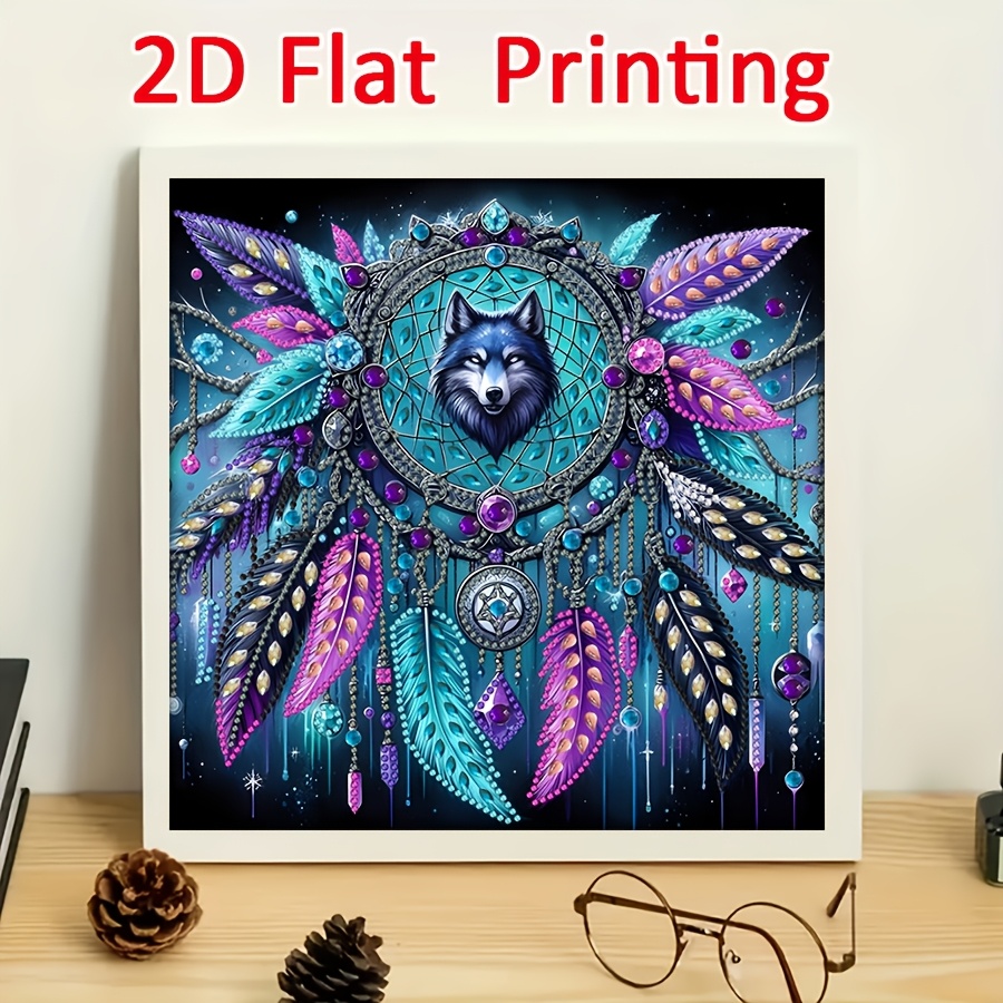 TEMU 2d Flat Printing Cool Wolf Head Dream Pattern Painting Kit, 5d Wall Decor Art, Handcrafted To Add A High-end Touch To Home Decoration For Your .