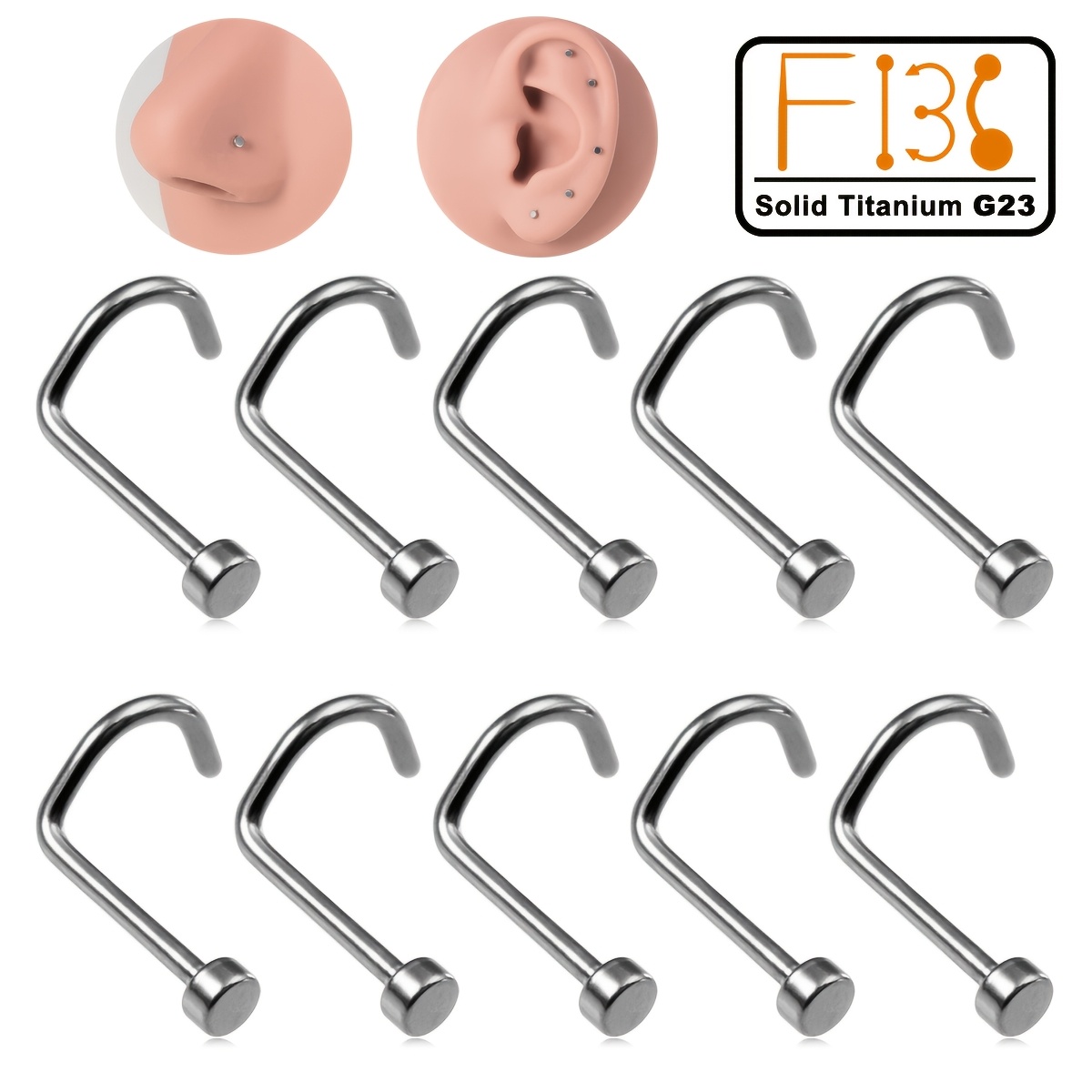 10pc G23 Titanium Flat Nose Stud Earrings Set