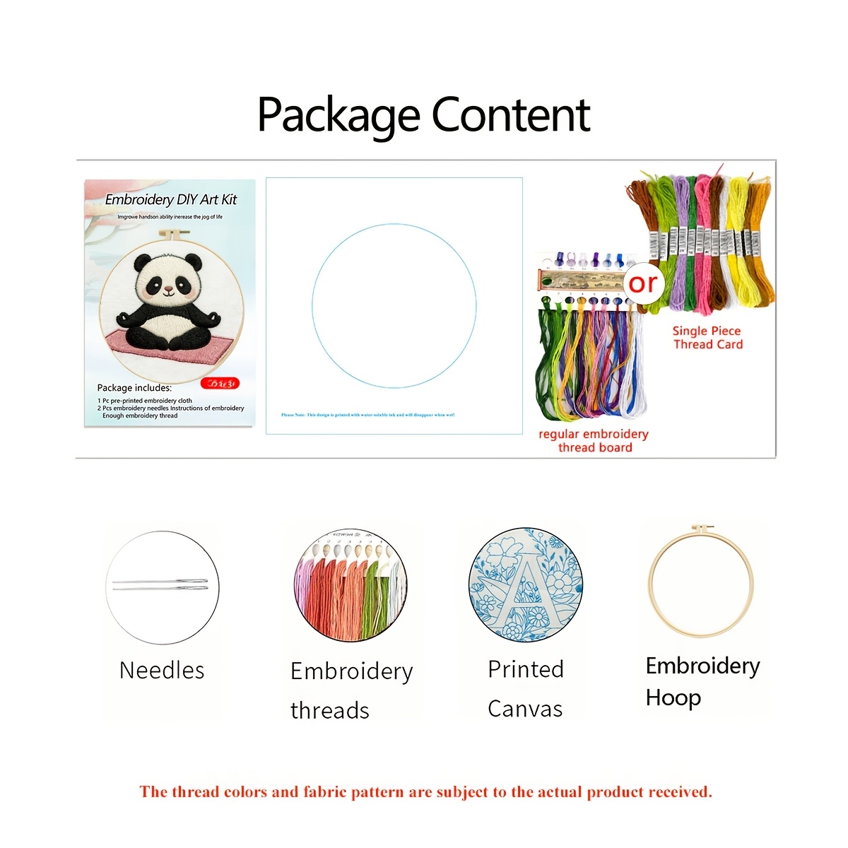 Printed Embroidery Kit, Yoga Panda Pattern