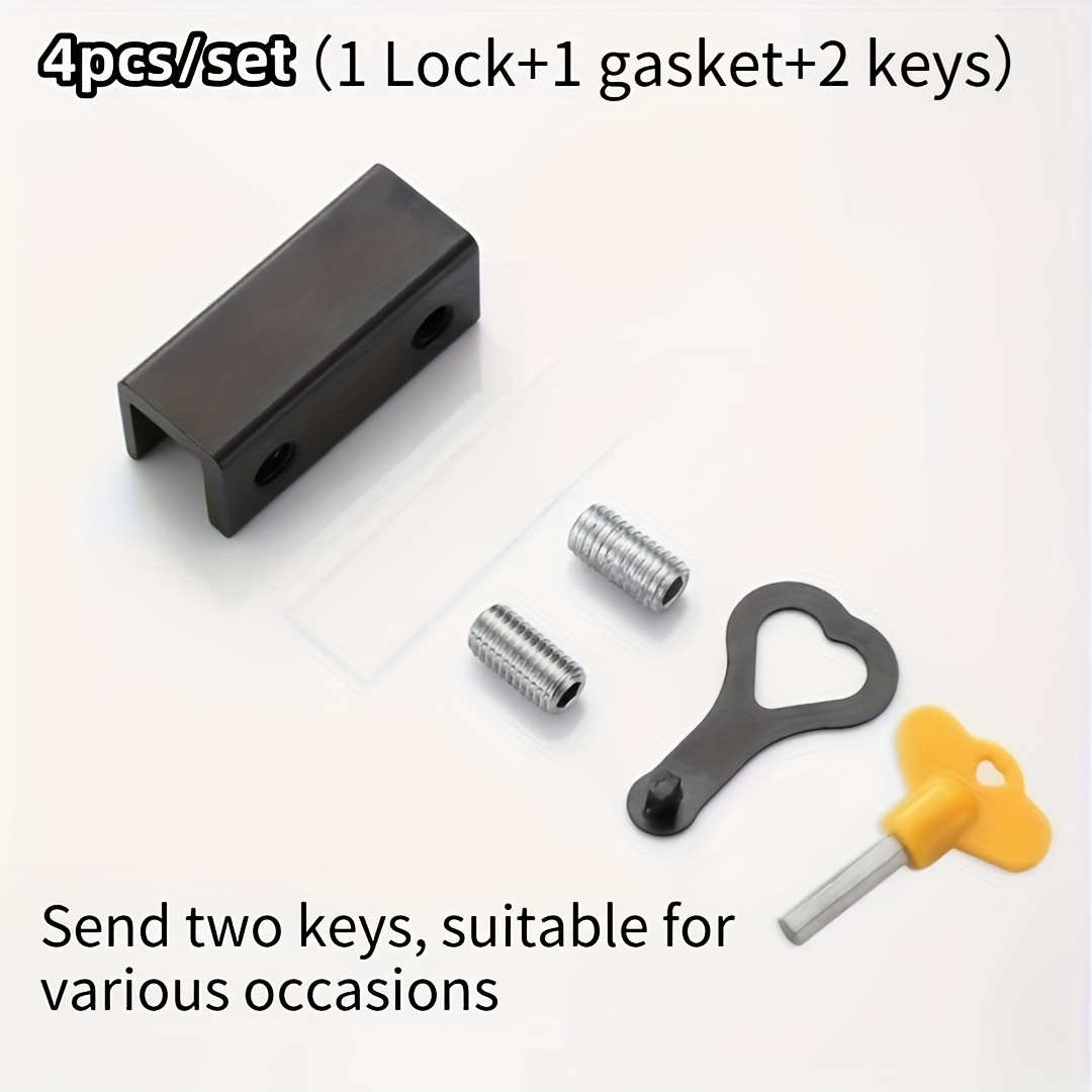 Image of 4pcs/set Adjustable Sliding Window Locks(1 Lock+1 Gasket+2 Different Keys) - Durable Aluminum Alloy, No-drill Installation With Wrench & Washer Included, Secure Anti-theft Protection For Home