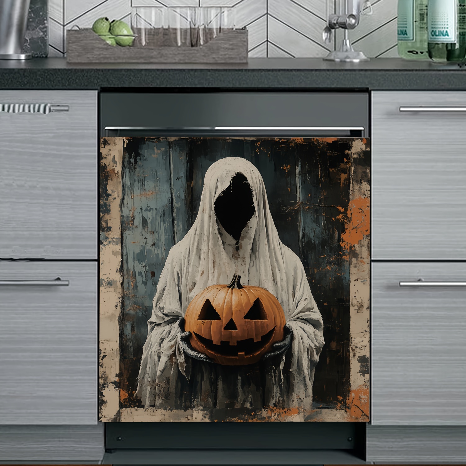 

enchanting " With Pumpkin Cartoon Dishwasher Magnet Cover - Stainless Steel Refrigerator Door Decal, Removable Kitchen , Home Decor 23.03x25.59inch