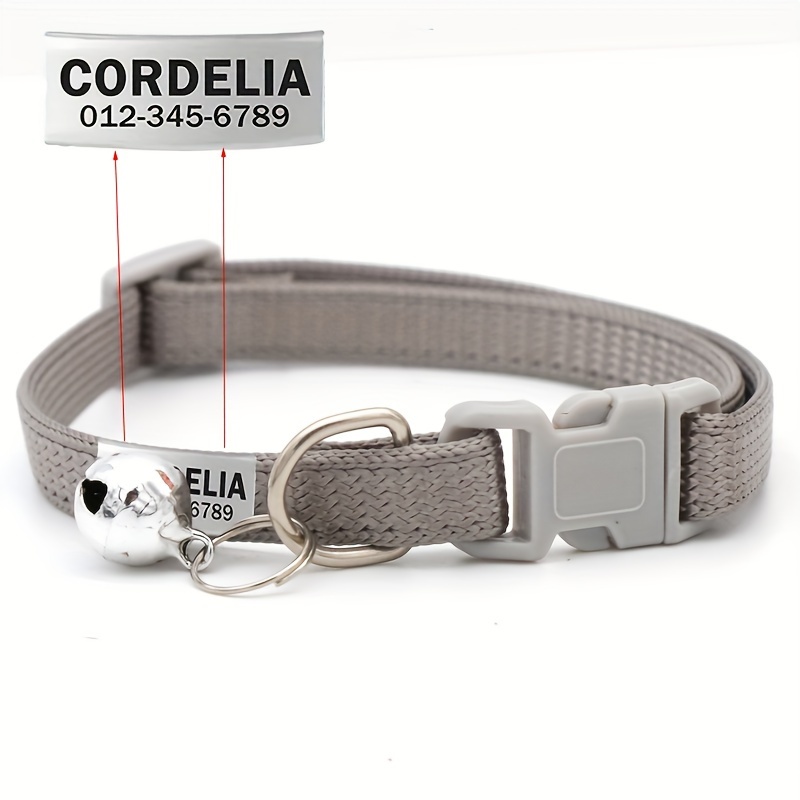 TEMU [customized] 1 Personalized Nylon Pet Collar With Brand Name, Solid Color Kitten Collar Puppy Collar, Adjustable Anti-lost Cat Collar With Id