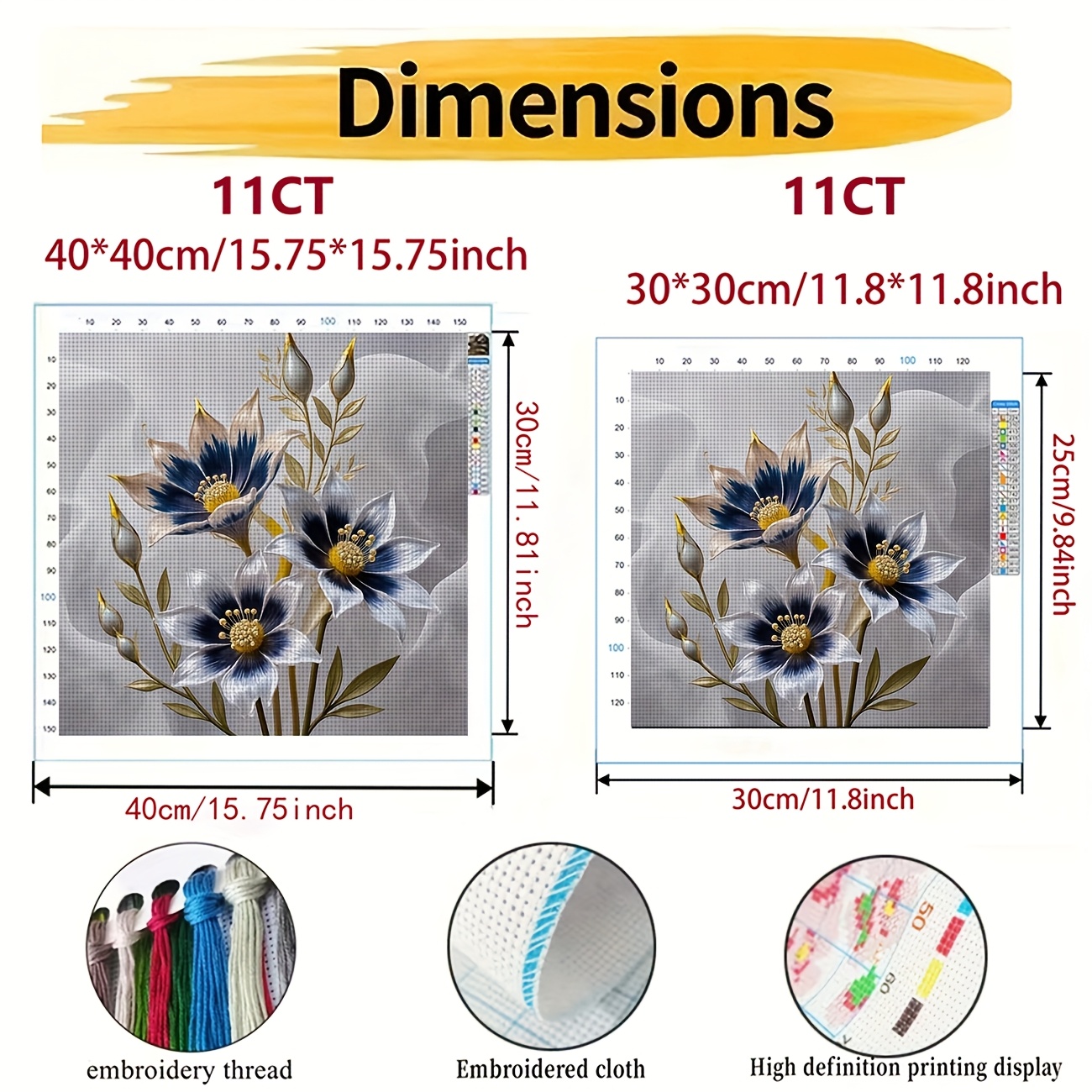 Complete DIY Cross-Stitch Kit with 3-Flower Design for Beginners