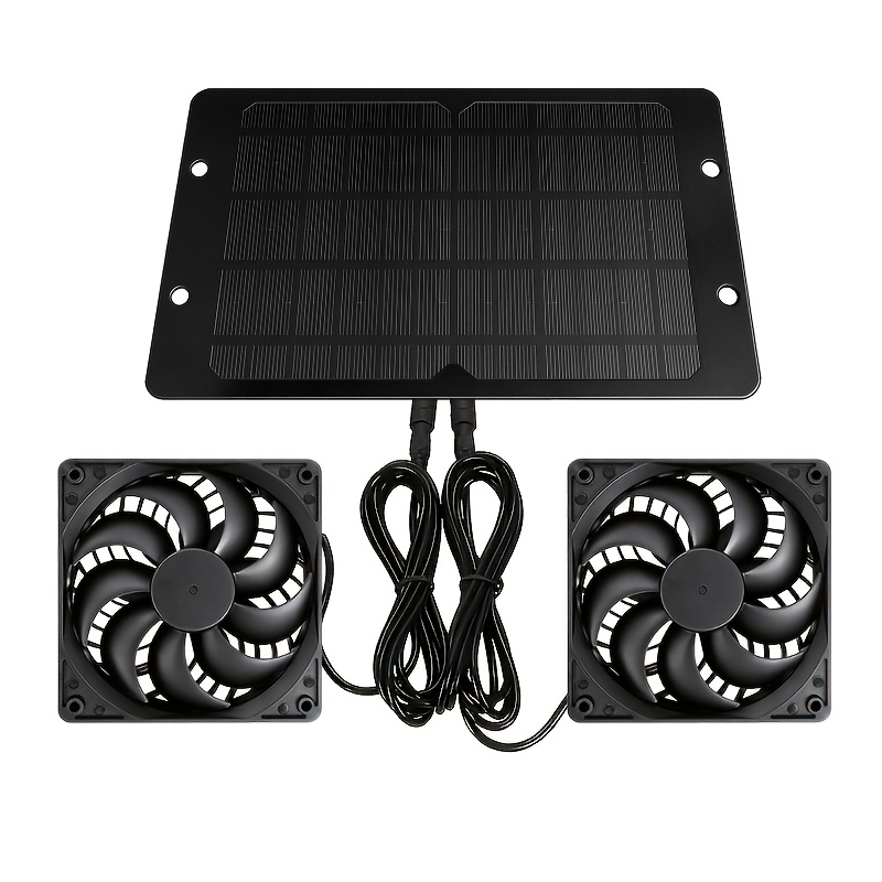 Image of Solar Panel Fan Kit, 10w Solar Panel With 2 Fans, Intake Or Exhaust Air Fan For Outside Coops, Shed, Dog Houses, Pet Houses, Rv Travel, Solar Charging