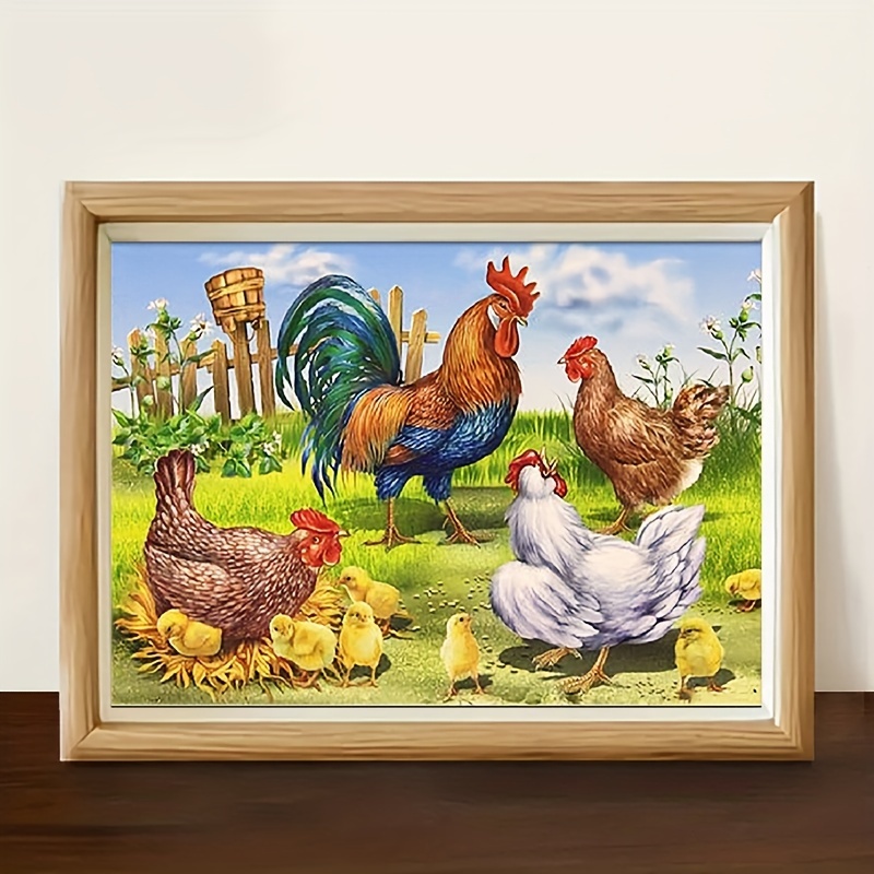 

1pc 5d Diy Full Round Diamonds Painting Set For Adults Beginners, Chickens Pattern Frameless Diamonds Art For Wall Decoration Gift 30cm X 40cm