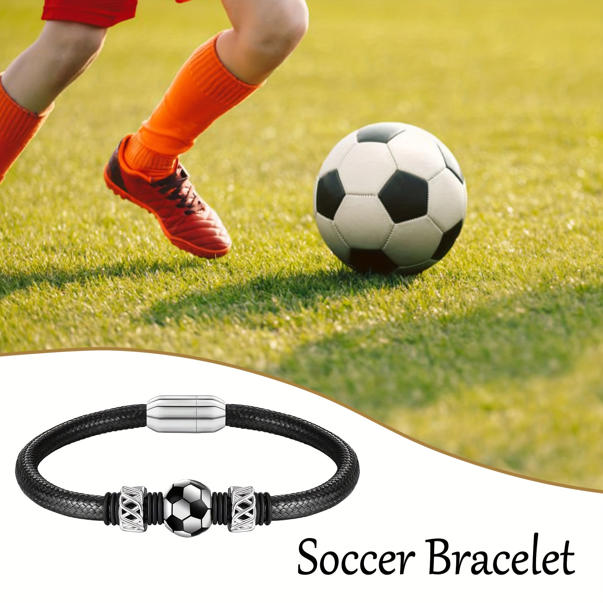 soccer bracelet sterling leather football Temu