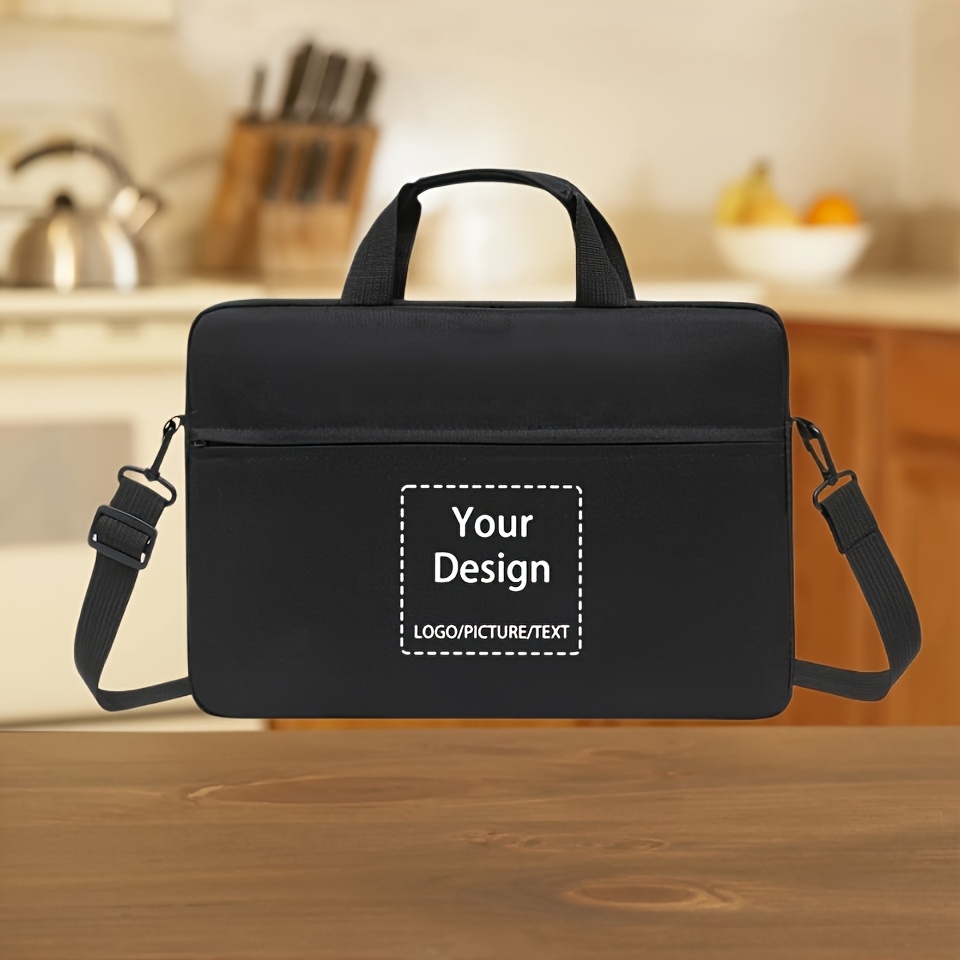 TEMU Customizable Logo Printed Laptop Bag With Zippered Compartment, Adjustable Shoulder Strap, Lightweight And Spacious Interior, Suitable For Work,