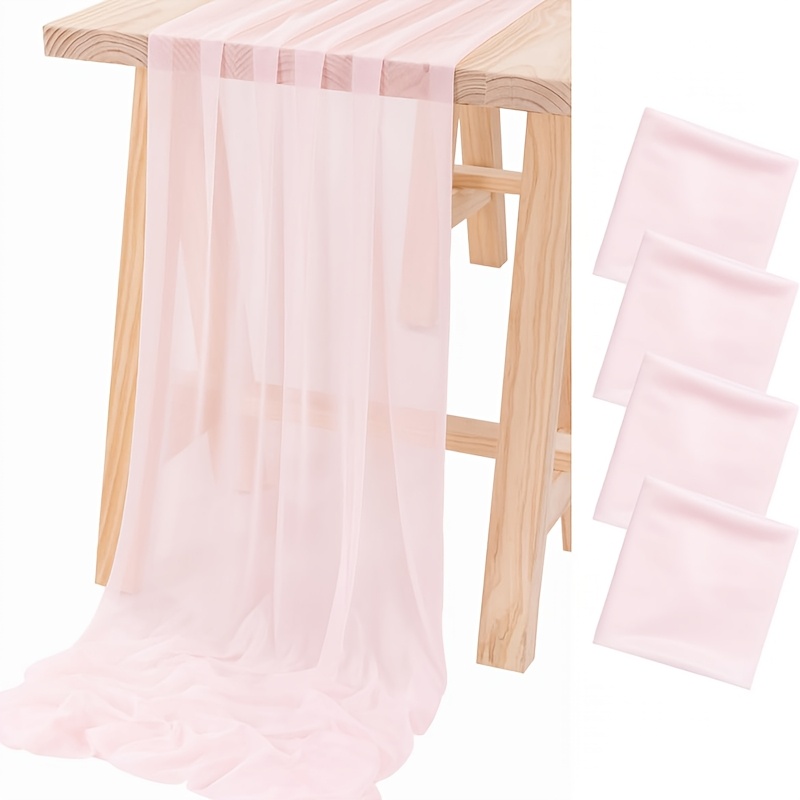 TEMU 4er-Pack, 11,4 x 118 Zoll Rosa Chiffon Hochzeitstischdecke, Hellrosa Halbtransparenter Tischläufer, Chiffon Partytischdecke, Hochzeitsgeschenk