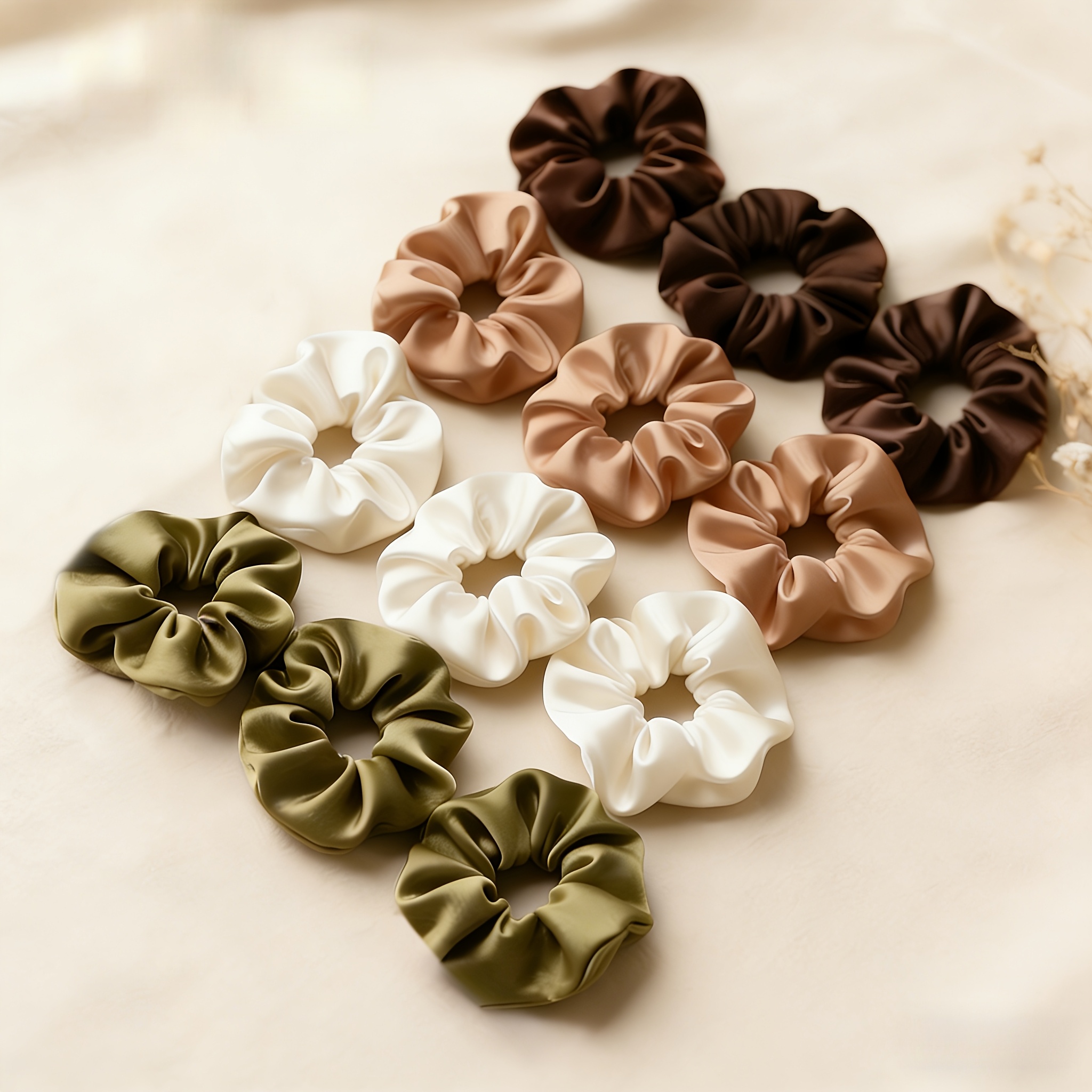 12pcs Satin Scrunchies - 4 Mixed Warm Shades, & High-elasticity Hair Bands For Curly Or Thick Hair, Styling, Elegant Looks, And Bedtime Wear