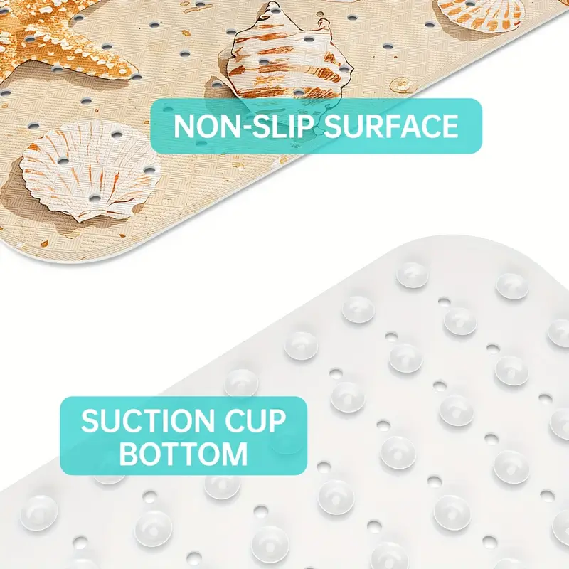 1pc beach print non slip shower mat pvc bath mat with ocean waves seashells design blue white bathroom bathtub and shower safety bathtub mat Product details 7