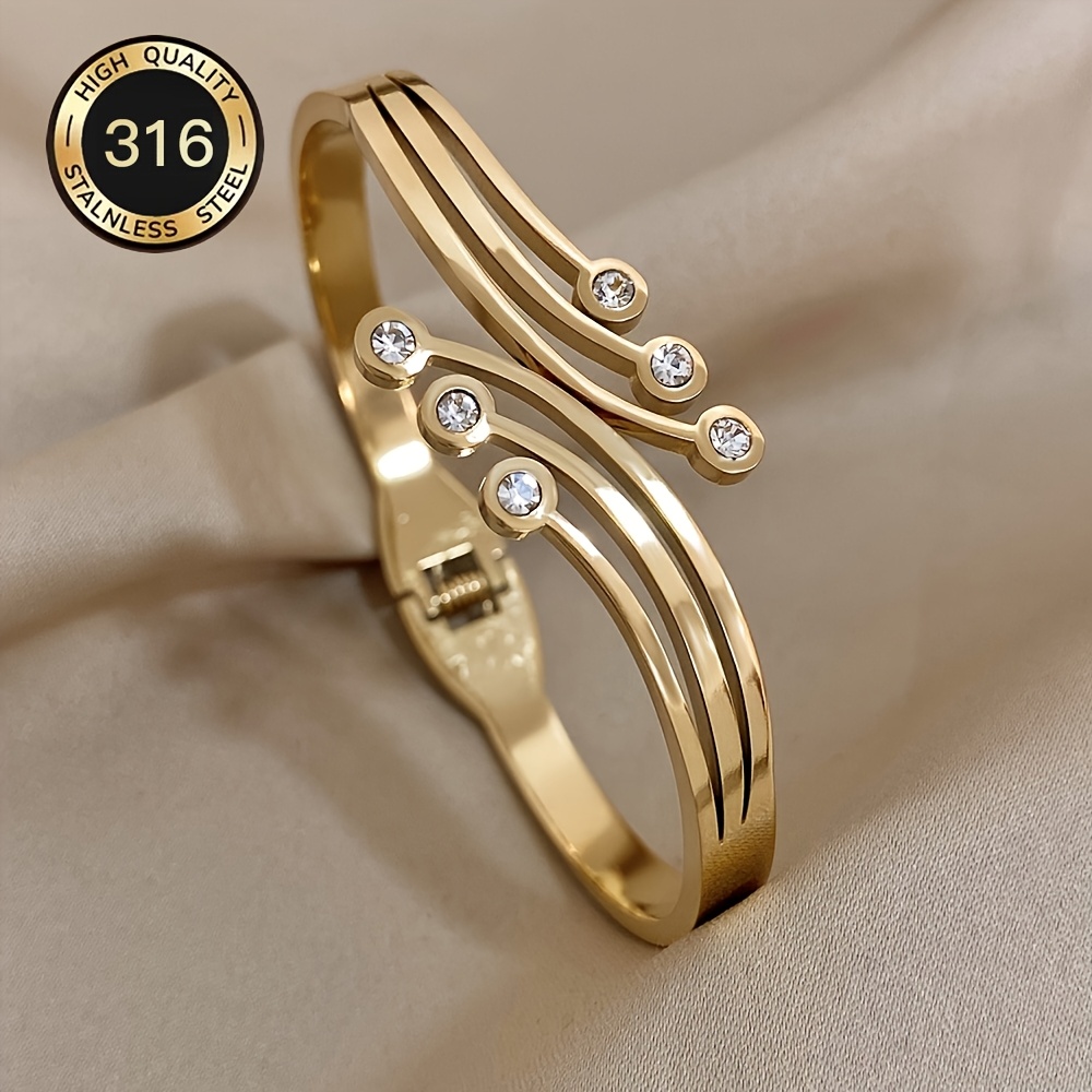 E-shop Neues gebogenes 18K vergoldetes 316 Edelstahl-Armreif-Armband mit eingebettetem Y2k