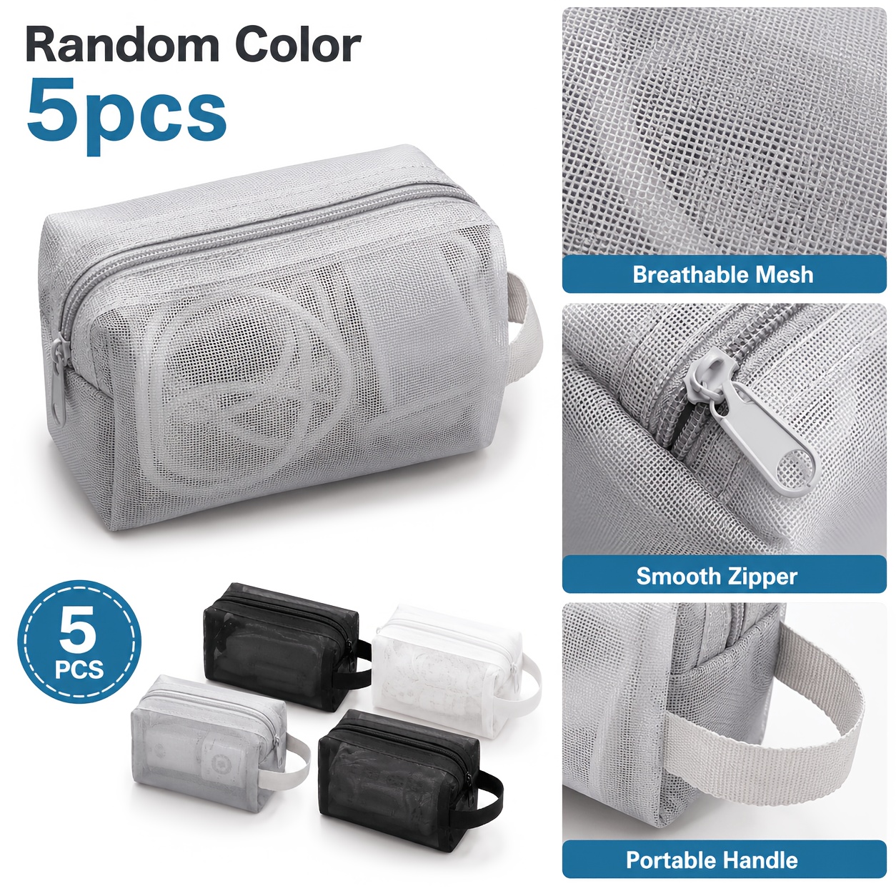 5-Pack Random Color Mini Mesh Makeup Pouches