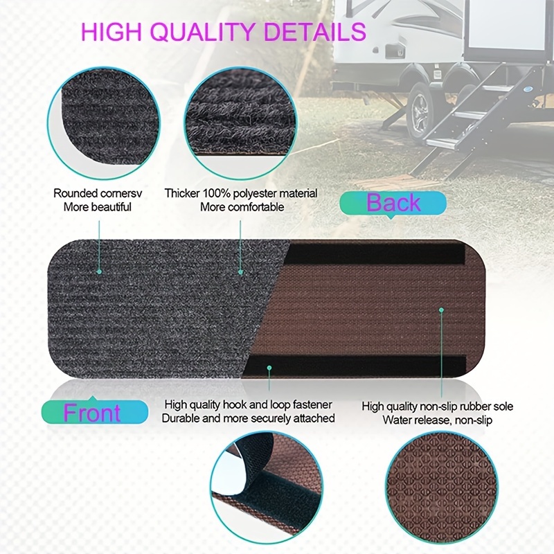 Tapis De Marche Pour Camping-Car 46x46 Cm - Antidérapant, Doux, Lavable - Protection Des Marches En Déplacement - 10