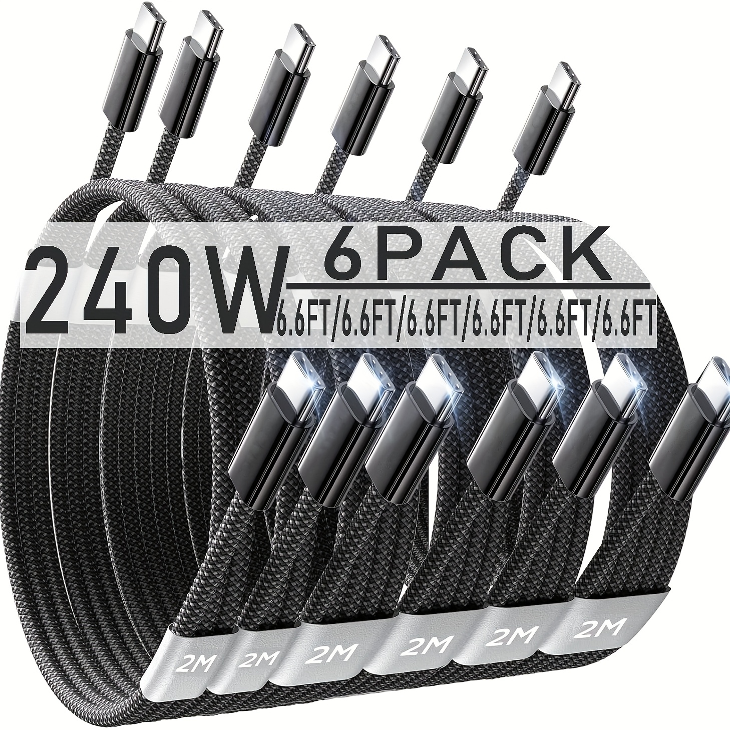 240w 6 pack usb c data cable   3     10ft type c to c fast charging cable compatible with for iphone       15 pro max charger cables c to c cable for fast charging suitable for samsung s25 s24