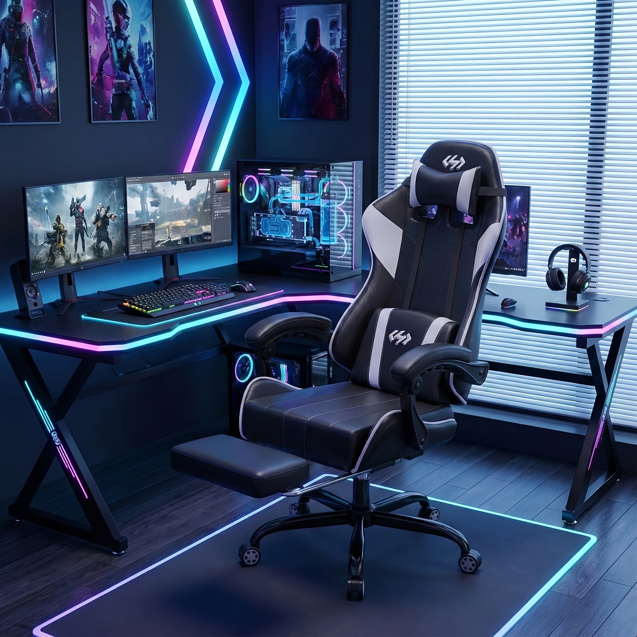 1 Chaise Gaming Ergonomique | Avec Appui-Tête, Inclinaison Réglable & Repose-Pieds, Support Lombaire Massage, Fabriquée en Matériau Durable, Respirant, Pivotant à 360 Degrés, Meilleur Cadeau Pour Père et Petit Ami, Adulte, 6 Couleurs - SOLAVERO