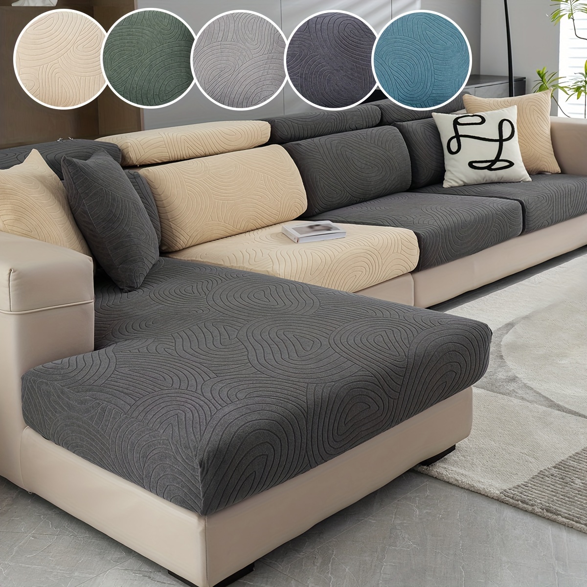 

Classic Elastic Sofa Slipcover With Fabric, Machine Washable, Pet-friendly, Fits Armchair To Sectional Sofas - Polyester And Spandex Blend, Easy Installation, No-slip Design