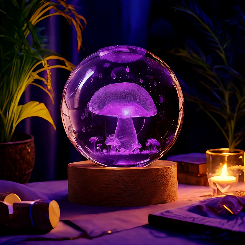 1 36 3d mushroom crystal glass ball led night light - Temu