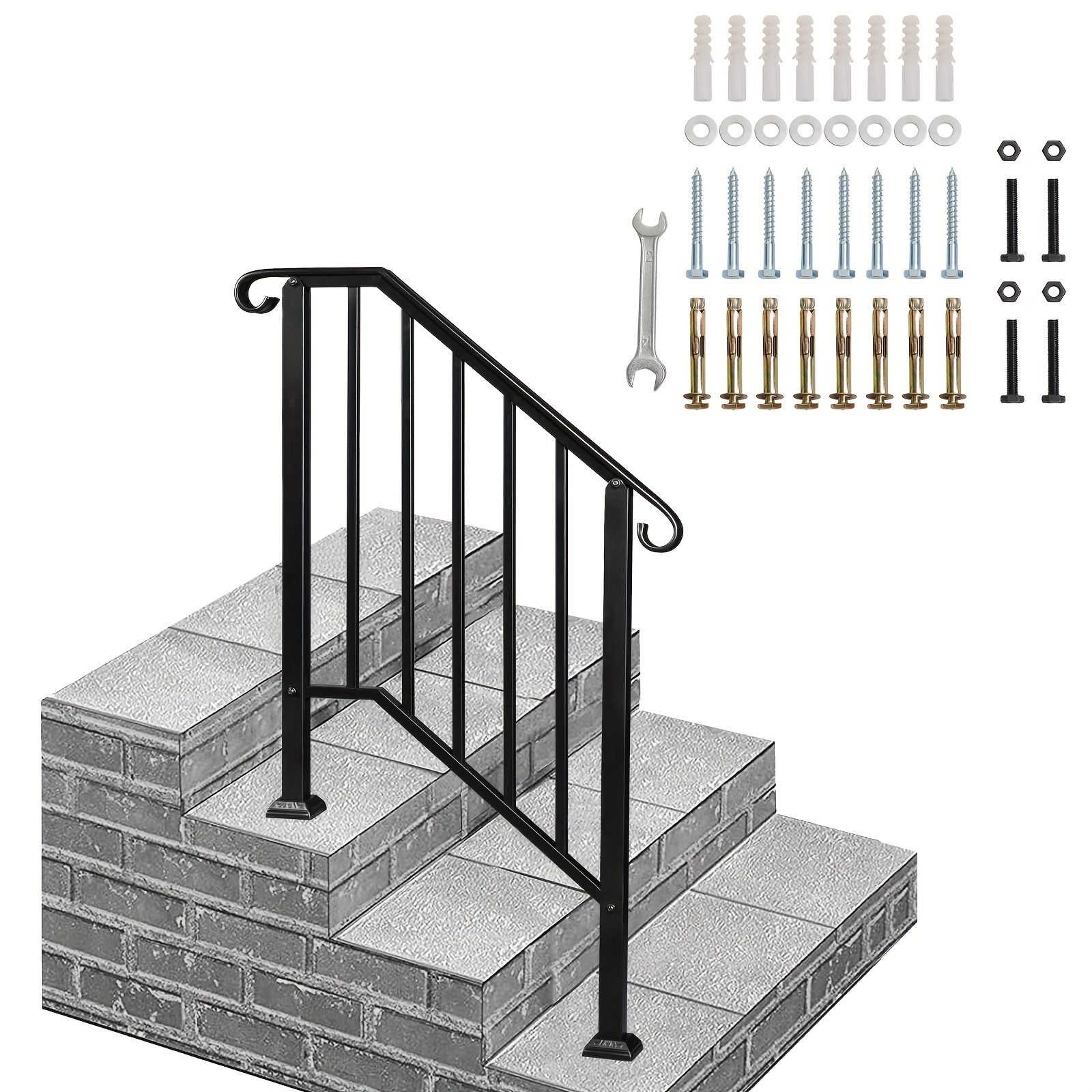 

Ubesgoo Artisasset Matte Black Outdoor 2-step Iron Handrail
