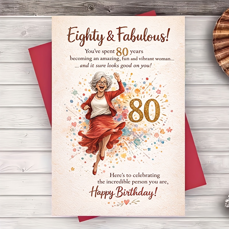 TEMU 1 Carte de vœux + 1 Enveloppe Carte de 80e anniversaire pour elle Élégante et amusante pour maman, , tante, amies Cadeau de fête de pour femme
