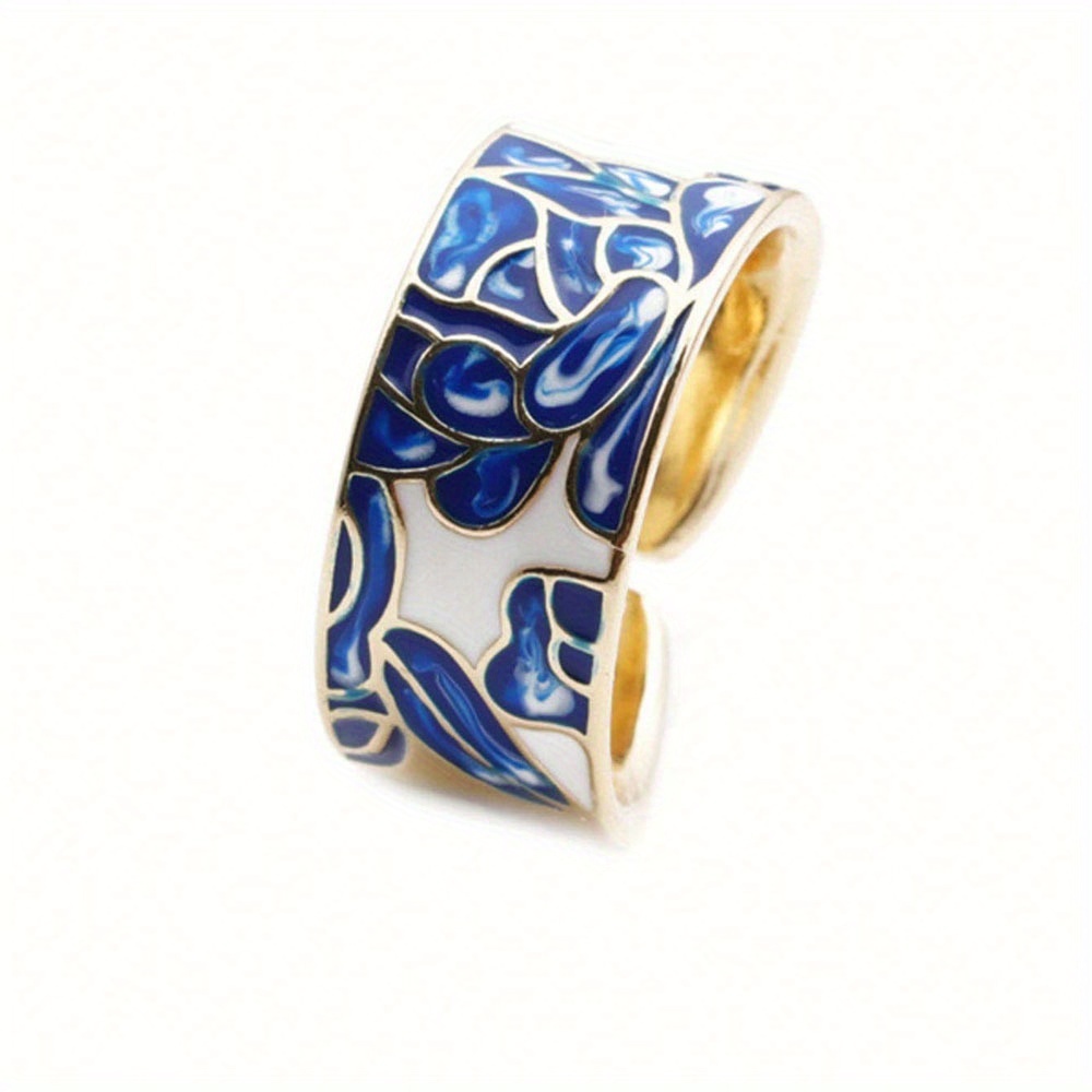 Copper Open Ring with Drip Glaze and Porcelain Pattern