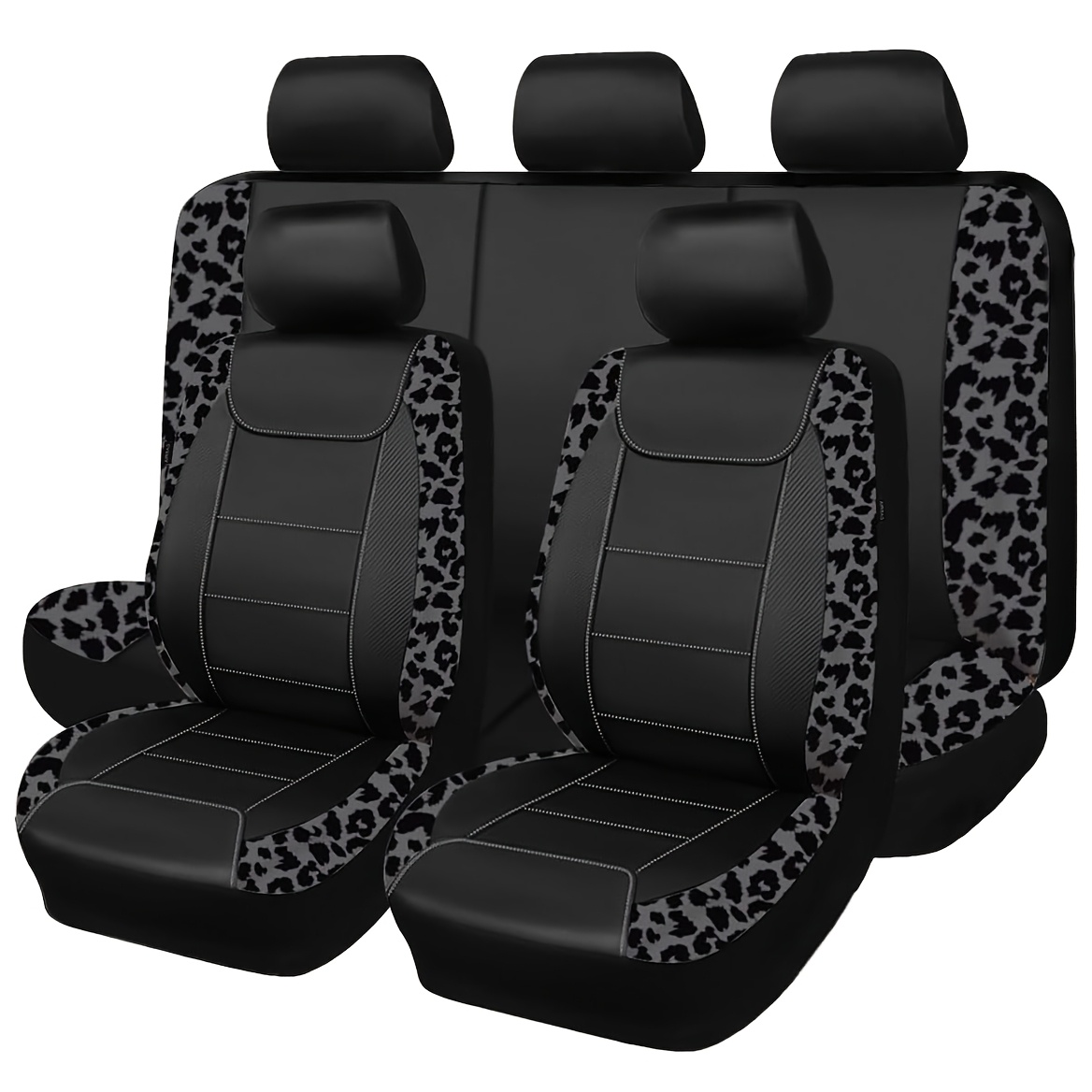 E-shop 9-teiliges Set Grau-Schwarze PU-Leder Universal-Autositzbezüge, Grau Geflecktes Patchwork PU-Leder, Bequem Schmutzabweisend, Passend für die