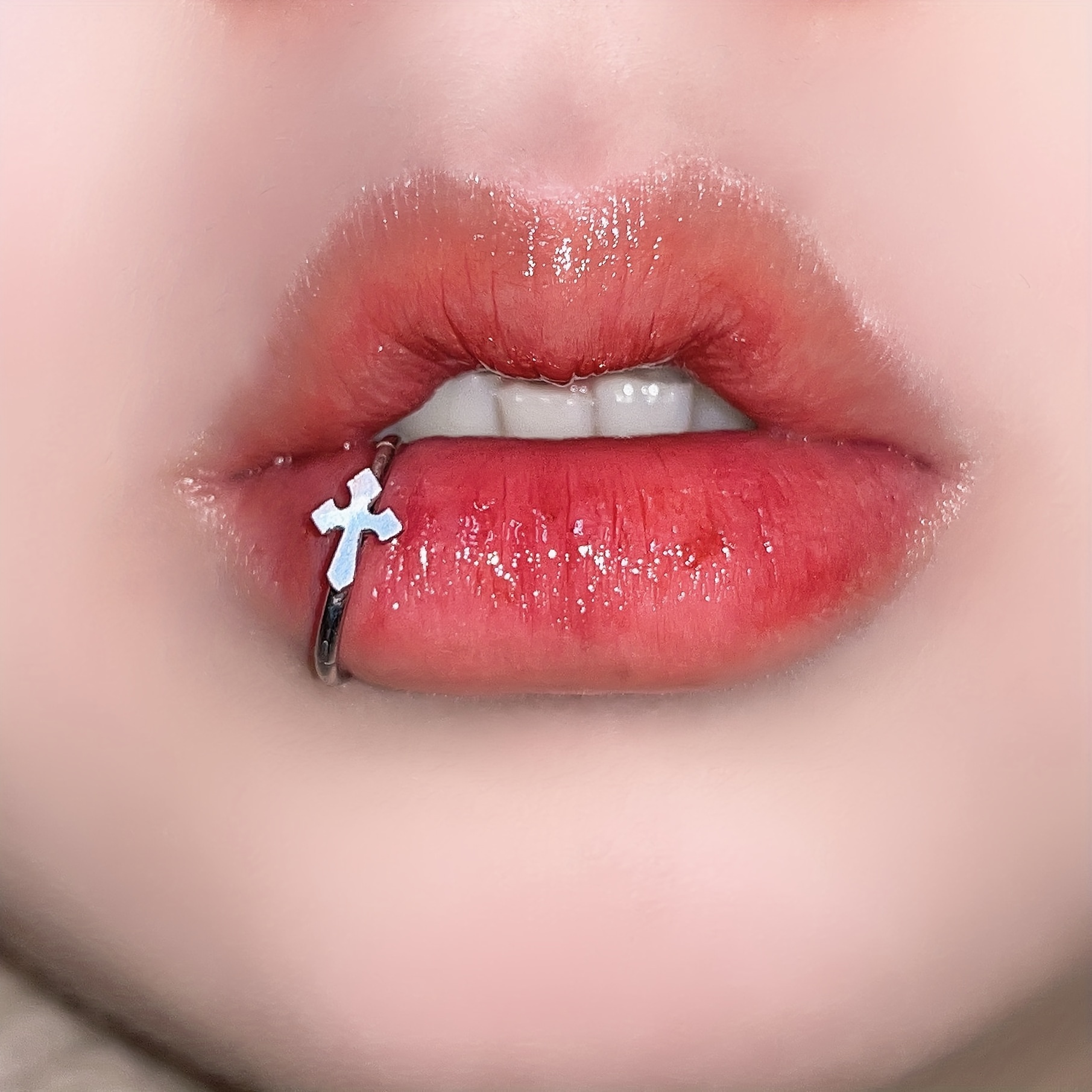 titanium steel lip piercing jewelry cute minimalist style cross   seal closure ring womens fashion body piercing accessory   wear for daily music festival use
