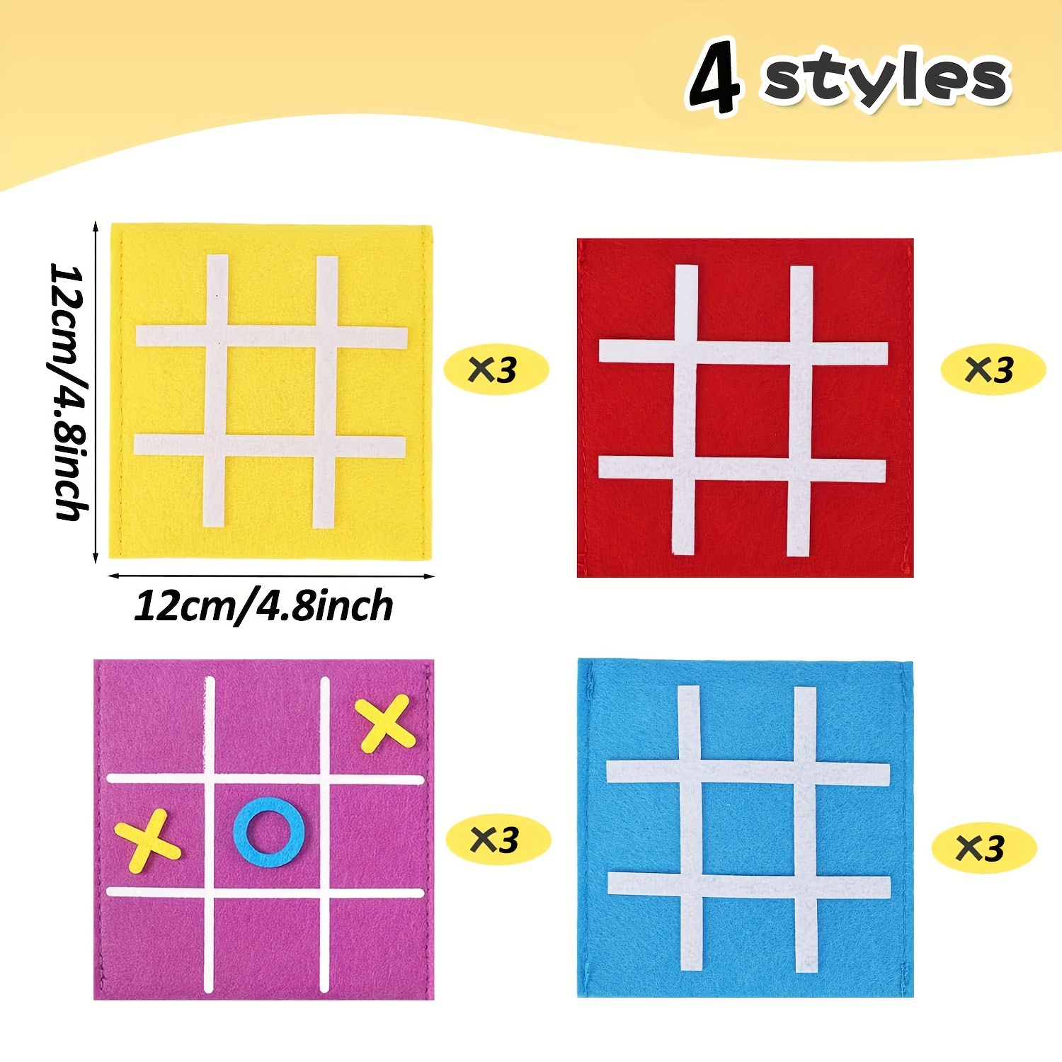 12pcs Mini Tic-Tac-Toe Games, Colorful Felt Material
