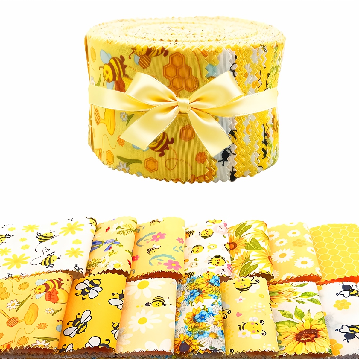 TEMU A Set Of 42 Fabric Pieces Featuring A Vibrant Sunflower And Bee Floral Series, Full Of Colorful Energy. Perfect For Crafts, Sewing, And Wallet