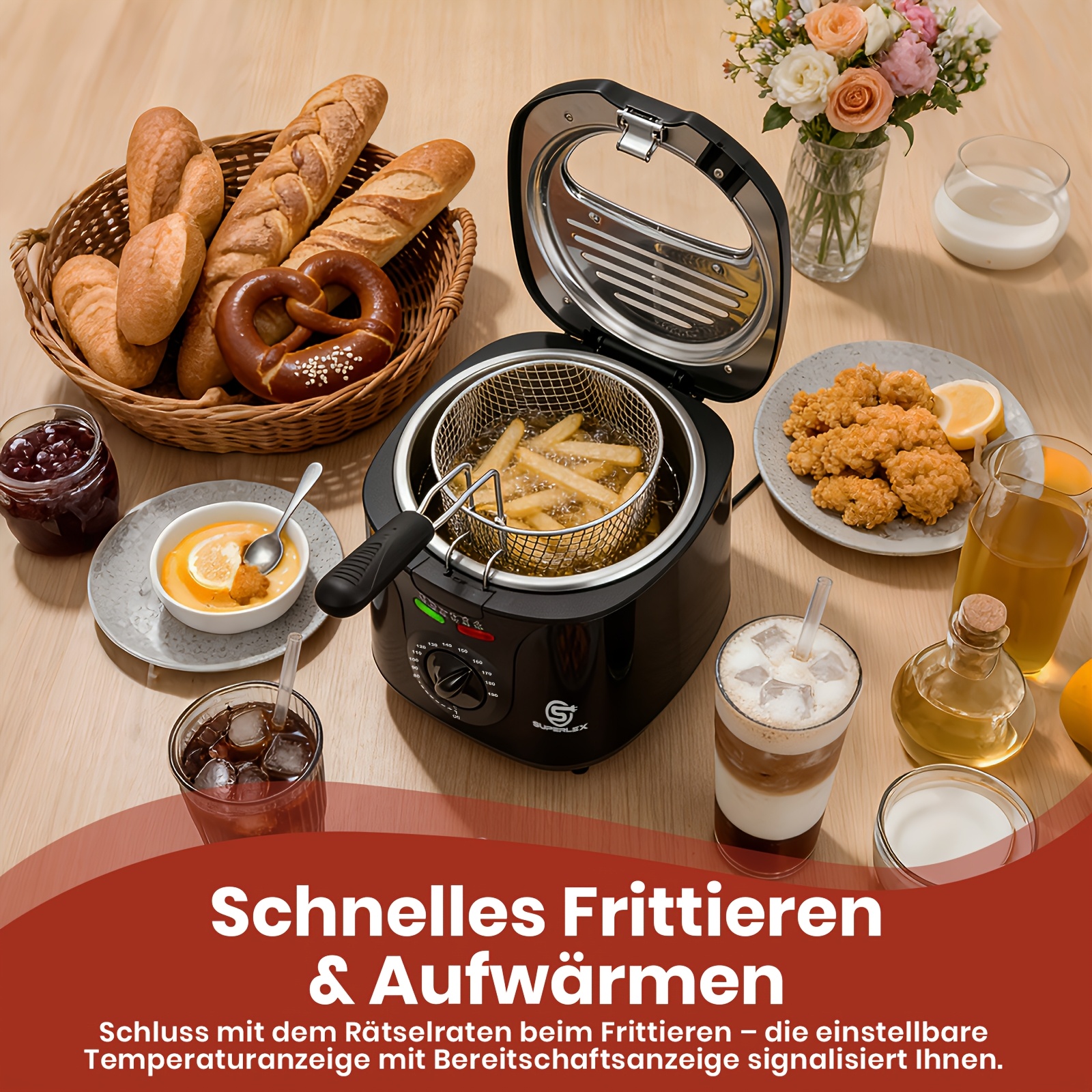 Image of Superlex 2l Professional Deep Fryer Is A Large-capacity Fryer A Healthy, Low-oil . It Features Precise Adjustable Temperature Control And Is Suitable For Frying , Fried Chicken, And Fried Foods.