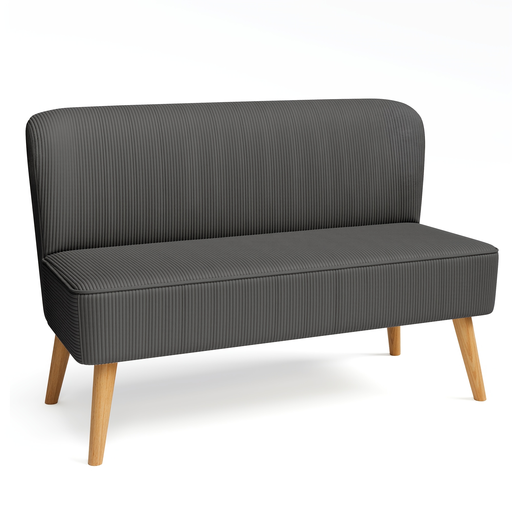 Image of 2 Seater Sofa, Modern Small With Thick Padding & Eucalyptus Wood Legs, Sturdy Fabric Sofa For Living Room, Bedroom, 119x56x78cm