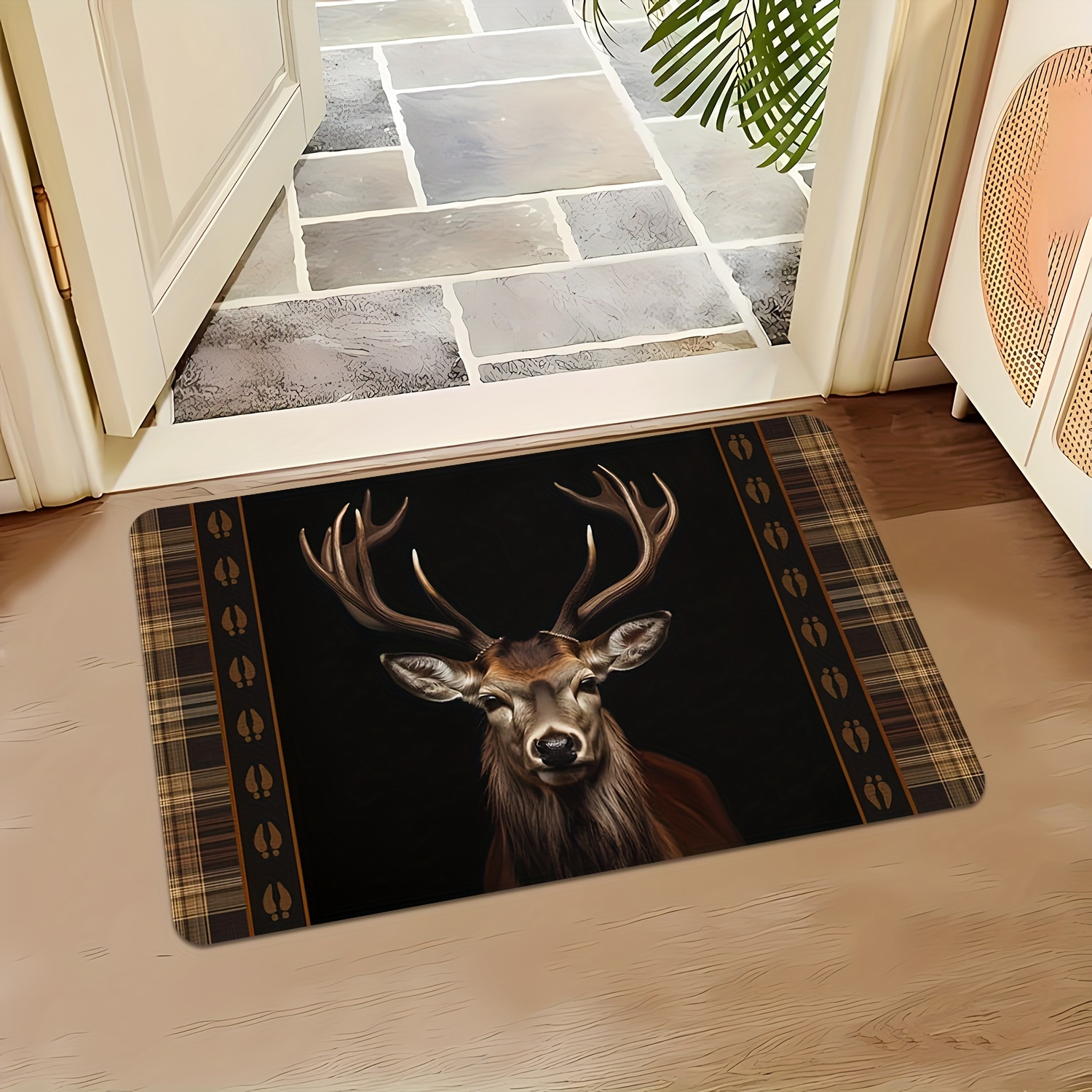 TEMU A Vintage Country-style Doormat Featuring A Moose Print, Designed For Outdoor Entrances And Rvs, Suitable For Living Rooms, Kitchens, Bedrooms,