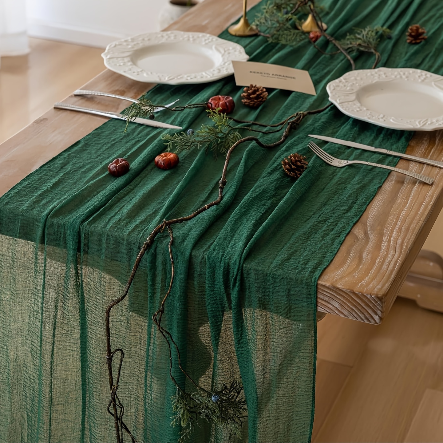 

1pc Polyester Table Runner, Bohemian Sheer Cheese Cloth Dining Decor, Elegant Transparent Tablecloth For Wedding, Bridal Shower, Birthday, Thanksgiving, Christmas Party Table Decoration