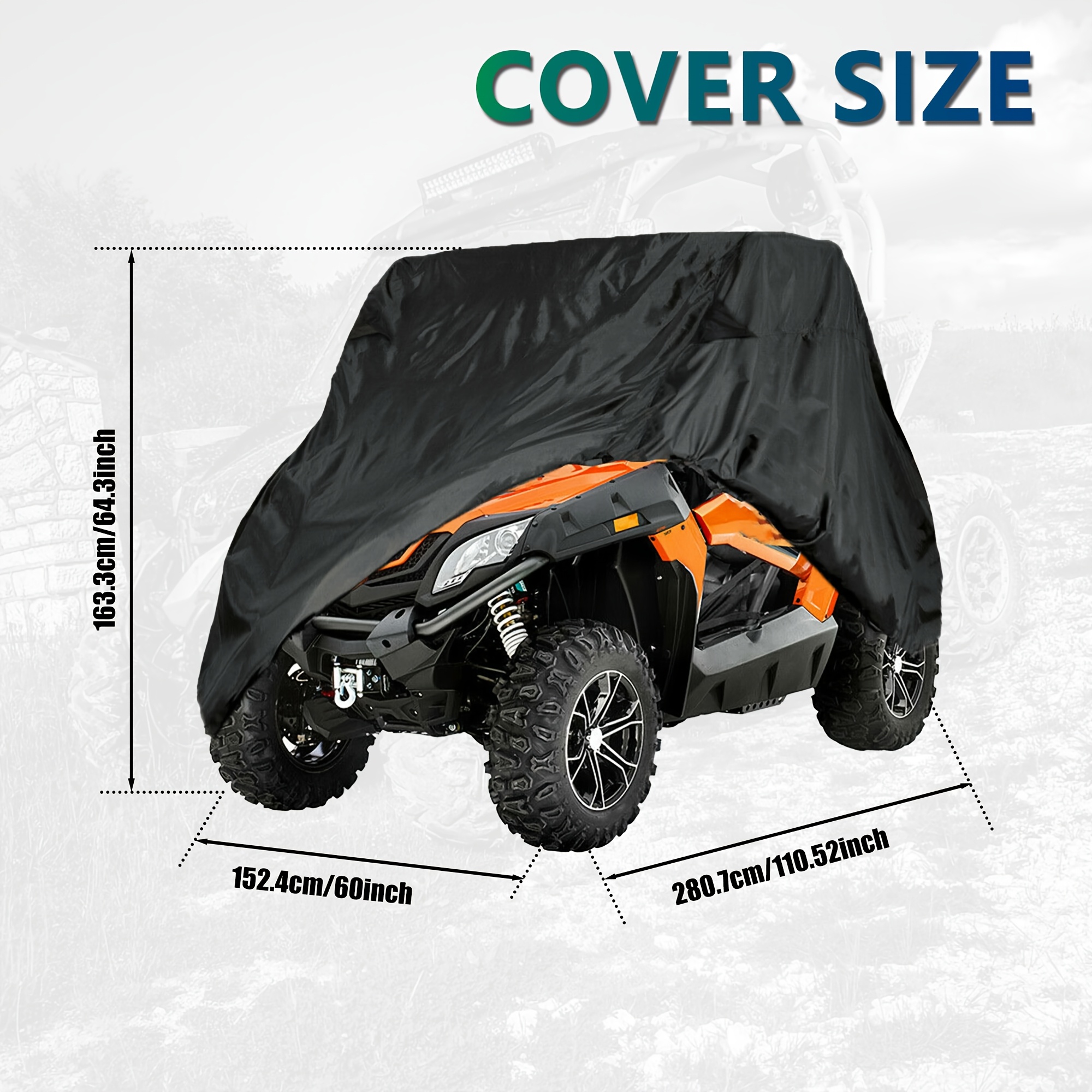 TEMU Durable Oxford Cloth Utv Cover For 500, 800, Trail, Ex, 950 Sport - 2/3 Seater Protection , Rain, Snow & Dirt - Includes Storage Bag, 110.5 X 60.0 .3in