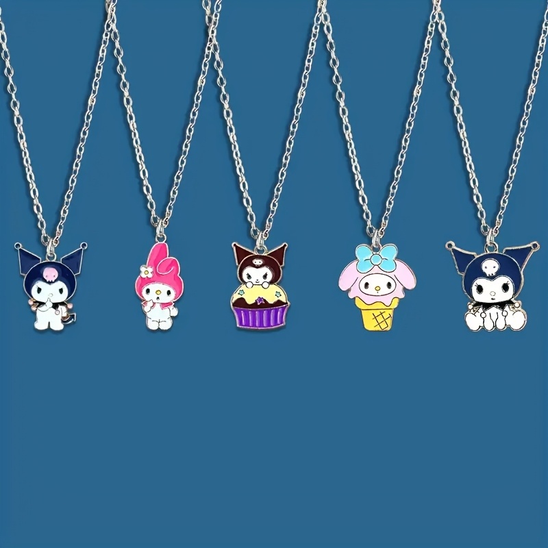 

5pcs Sanrio Kuromi & For My Melody Pendant Necklaces, Cute Cartoon Alloy Clavicle Chains, Uv Plated, Day & Party Gifts, Wear