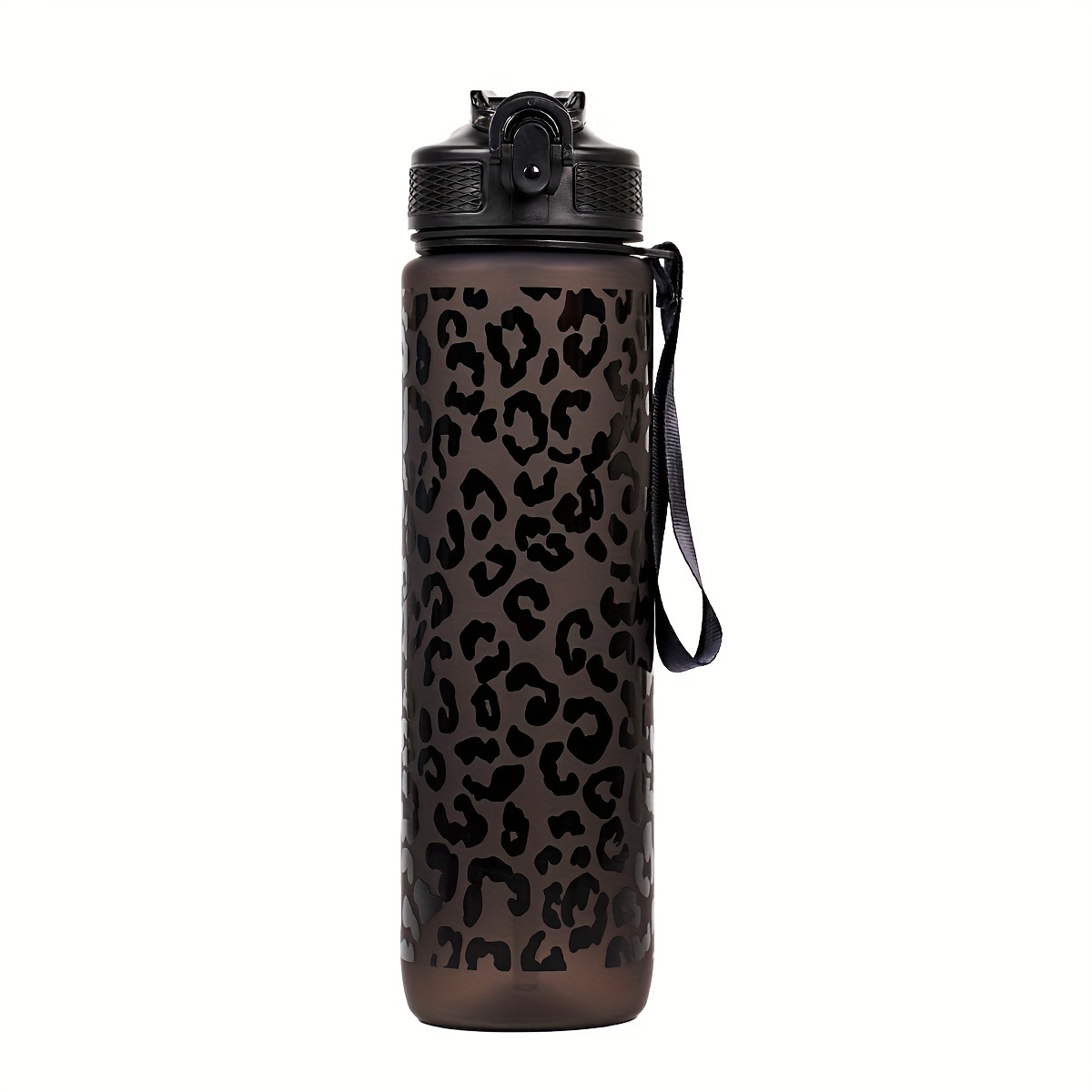 1pc 32oz Leopard Print Straw Water Bottle Large Capacity Outdoor Portable Sports Running Hydration