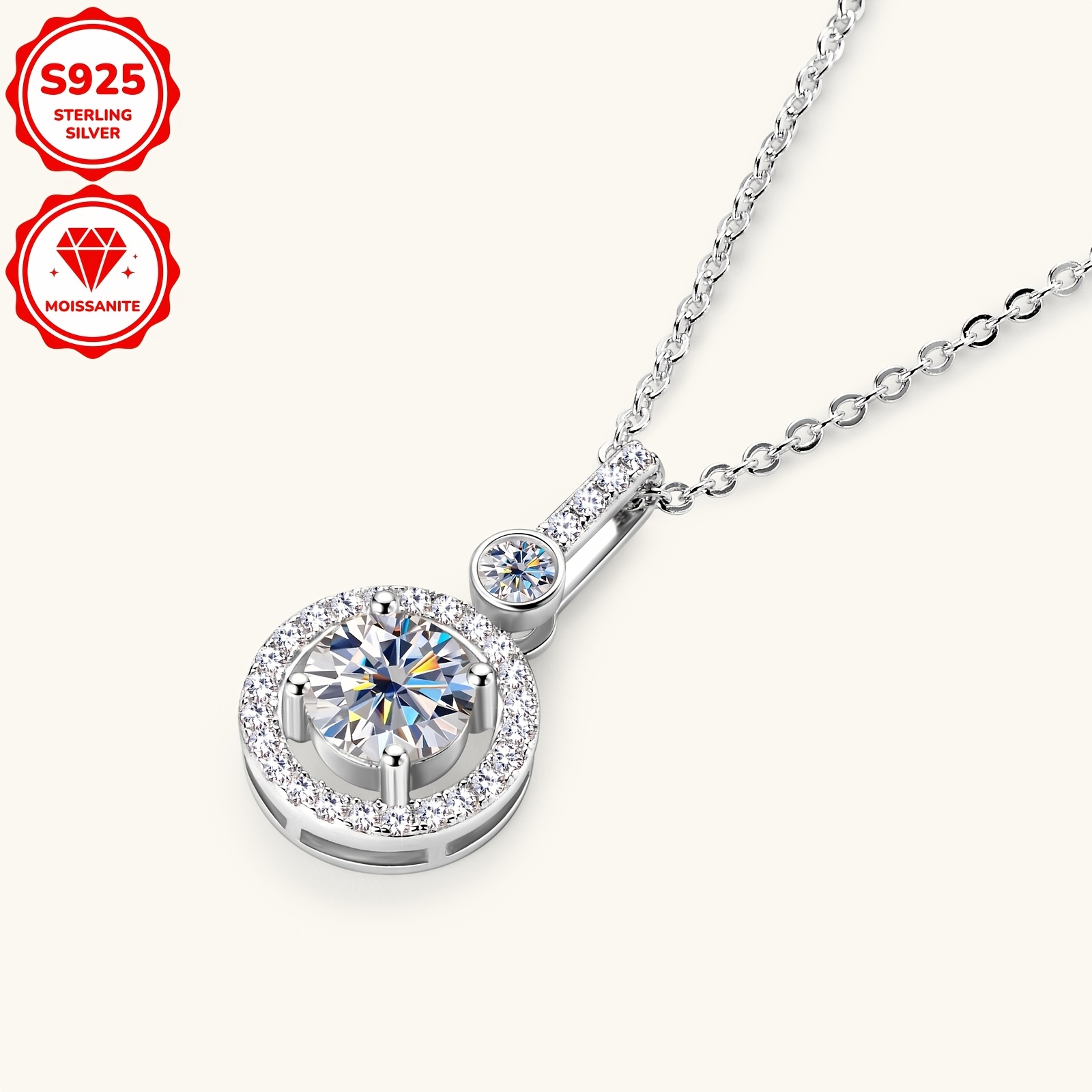 fast arrival weight 3 37g moissanite 6 5mm   3mm   1 3mm 4pcs 1 2mm 24pcs total carat 1 33ct 1pc moissanite pendant necklace 925 sterling silvery womens fashion surrounding stone style round moissanite necklace details 6