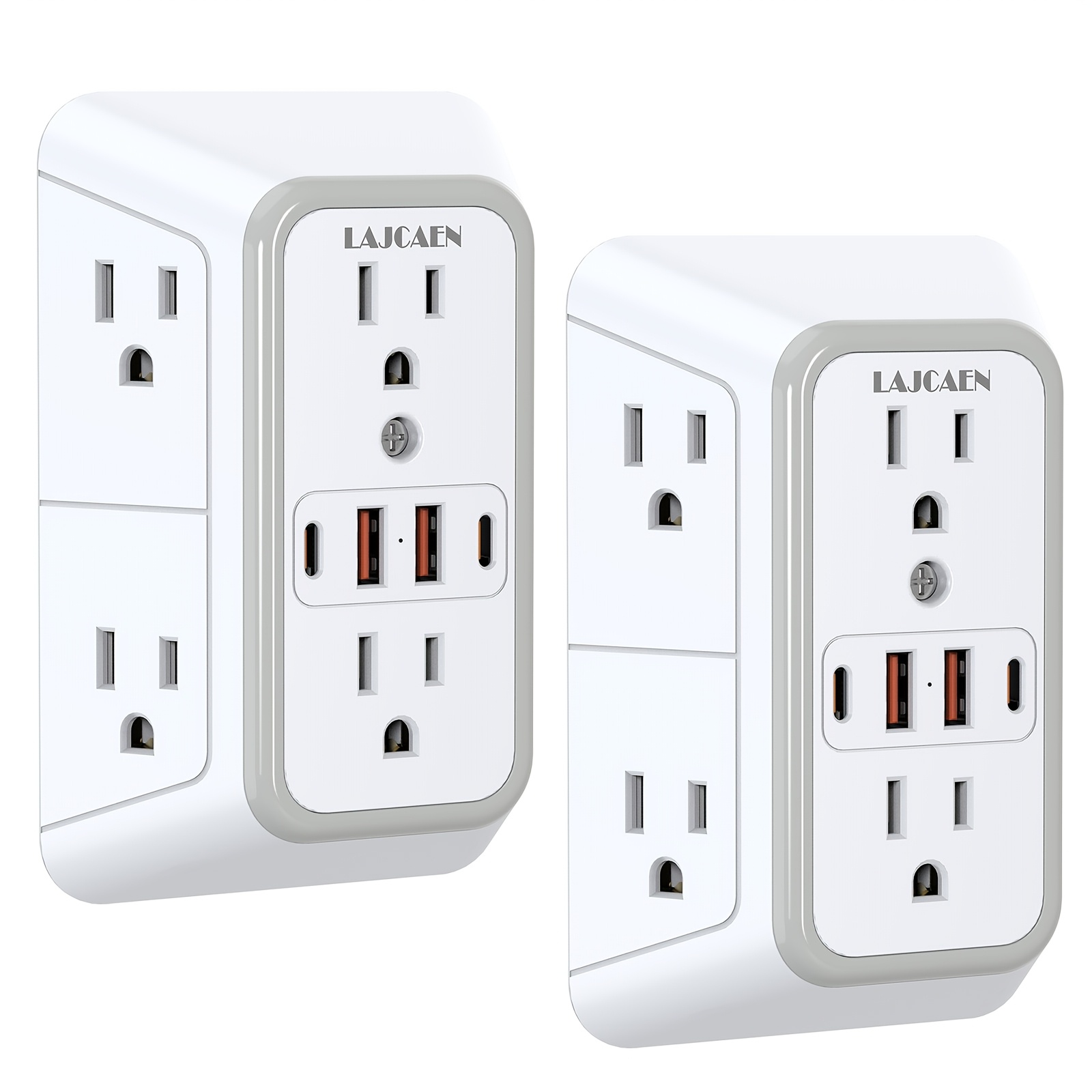 LAJCAEN USB Outlet Extender Surge Protector – 6 Outlet Wall Plug Splitter with 4 USB Ports (2 USB-C), 3-Sided Multi Plug Adapter, 5V/3.1A USB Charger for Home, Office, Kitchen & Travel — Zaynora Luxury Marketplace