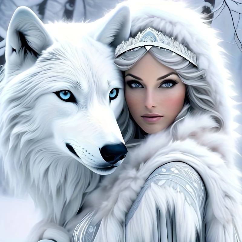 

Diy 5d Diamond Painting Kit For Adults - Beautiful Woman And Wolf Design - Full Drill Crystal Rhinestone Art & Craft Set With Round Diamonds For Home Wall Decor