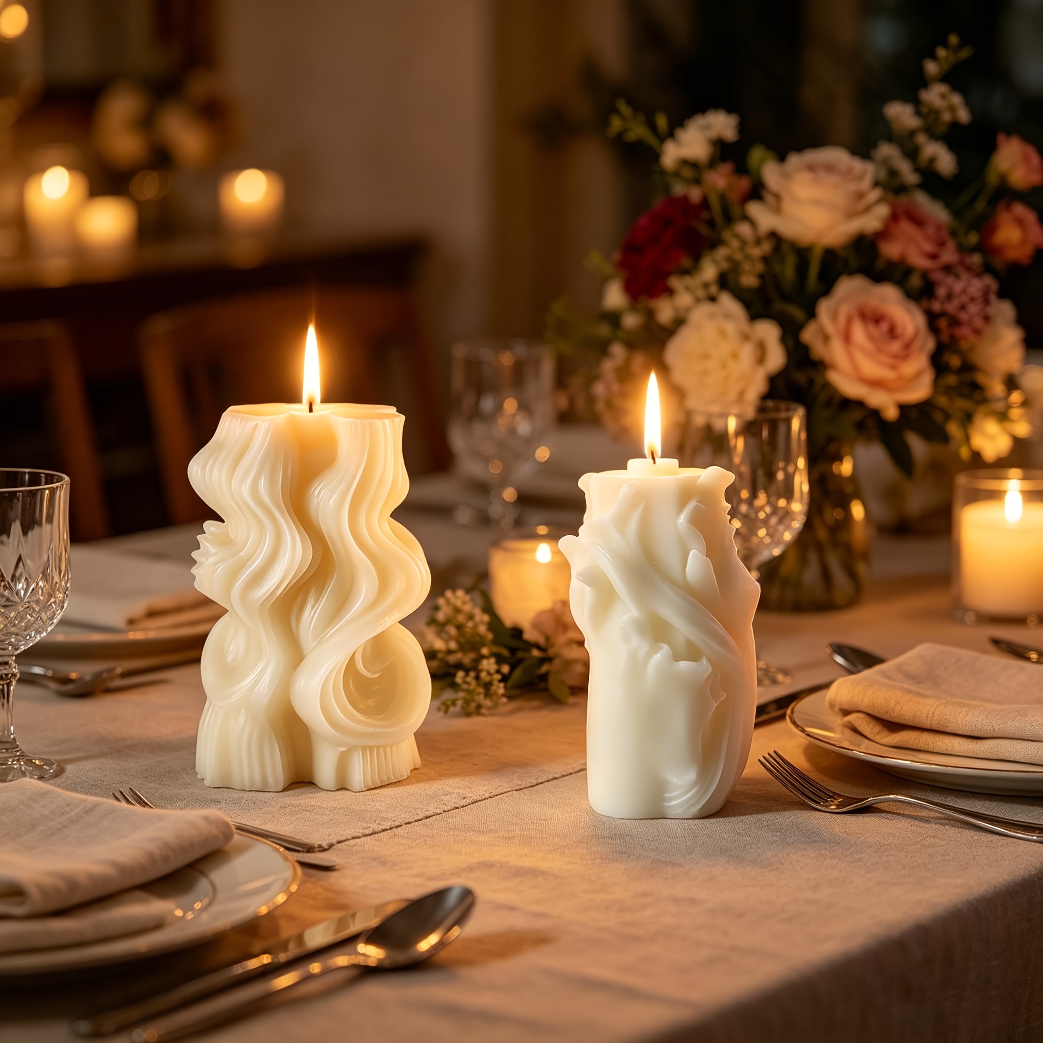 Artistic Three-Dimensional Textured Scented Candle, Home Soft Decor for Ambiance Creation, Embossed Twisted Ribbon Design, Handcrafted Textured Desktop Ornament, Gift, Photo Prop