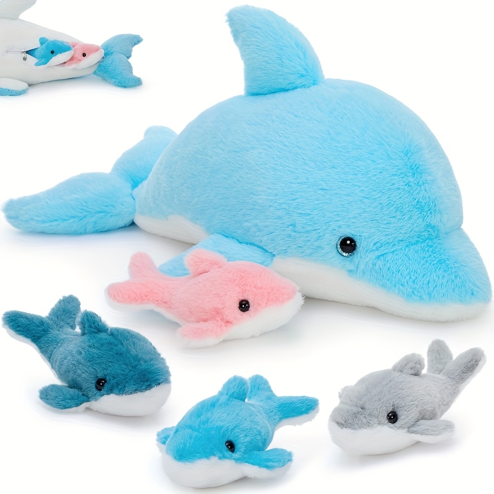 Image of Morismos Large Dolphin Plush Toy Featuring A Baby Inside, Realistic Stuffed Animal, Adorable Gifts For Children, Suitable For Boys And Girls, Ideal For Birthday Party Decor (52 Cm)