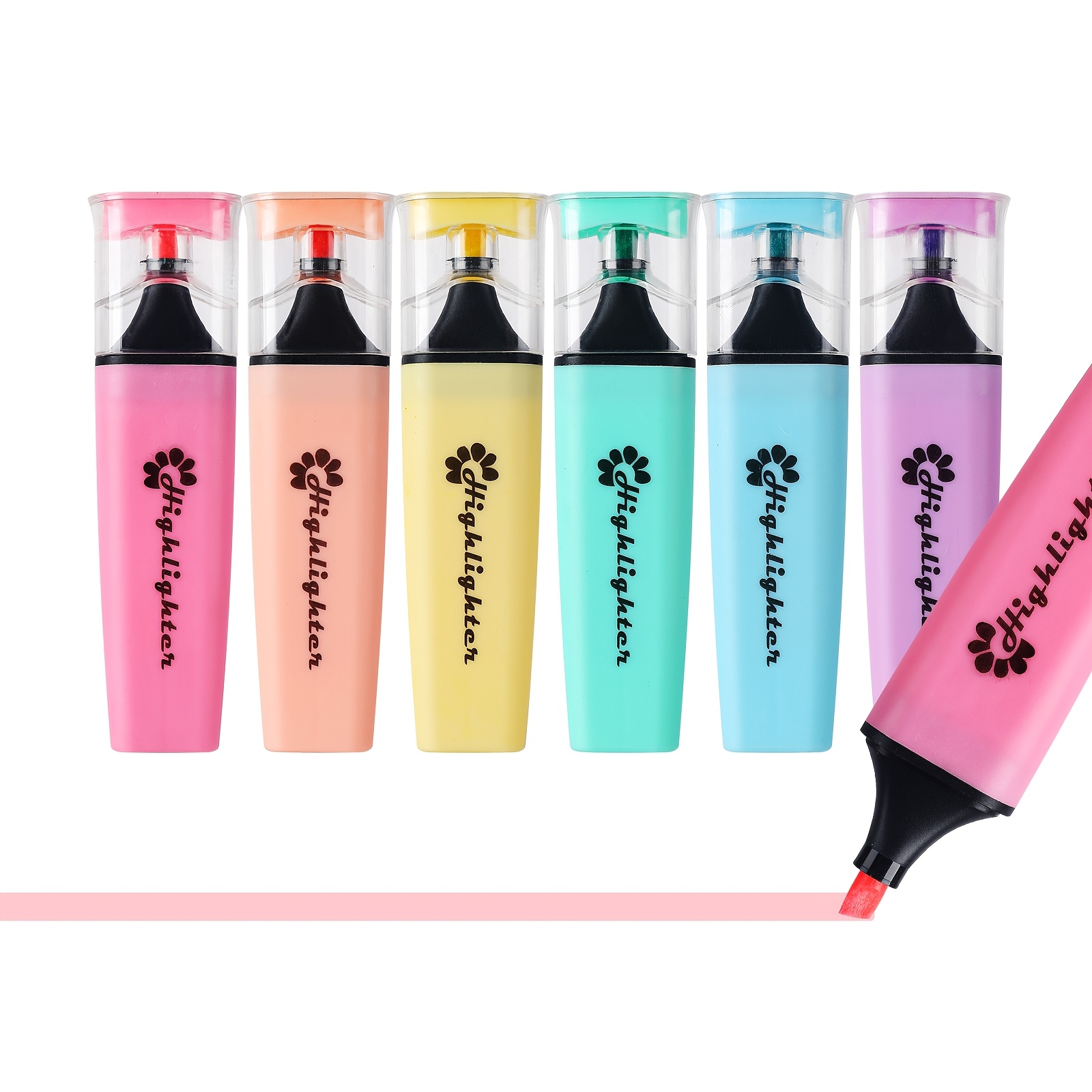 TEMU 6 Colors Highlighter Pens, Chisel Tip 1-4mm Line Width, Quick Dry No Bleed Smudge Proof, Vibrant Neon And Pastel Colors For Journaling Note