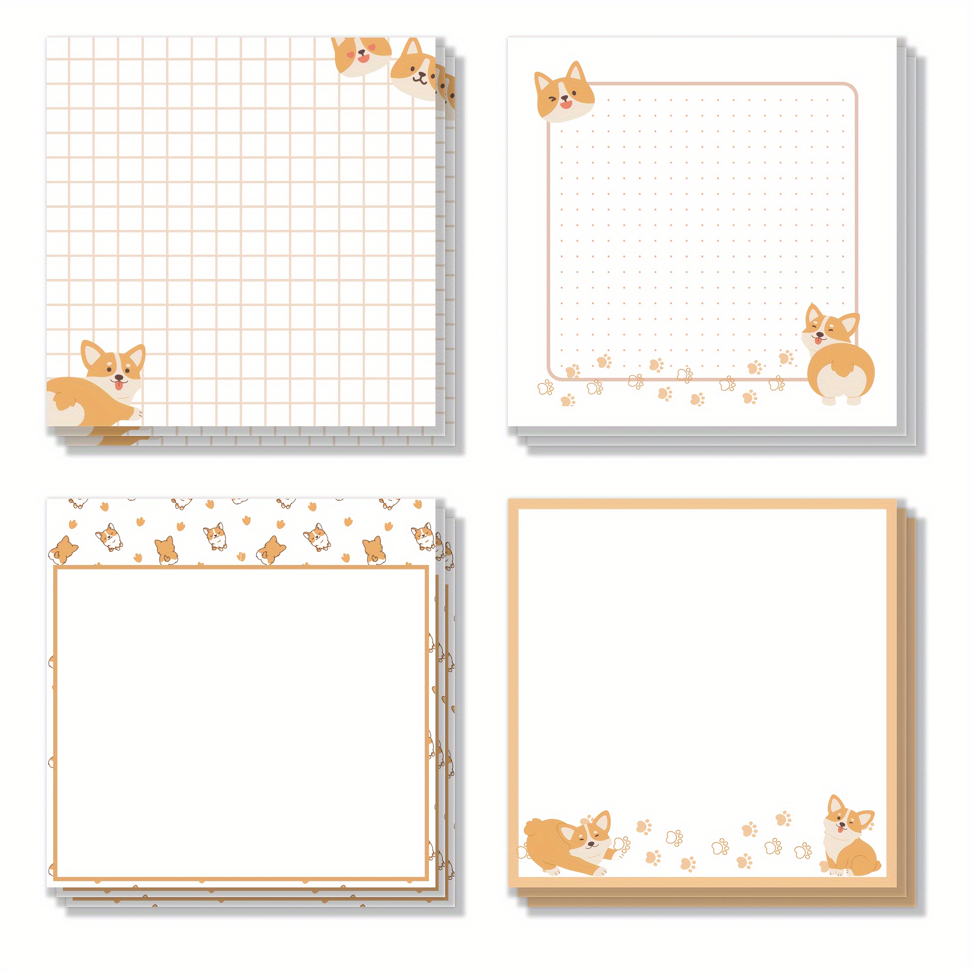 

4pcs Adorable Corgi-themed Notes, 3x3 Inch, 50 Sheets - Square Adhesive Memo Pads With Corgi Illustrations For School, Office, Home - Ideal Gift For Students & Teachers