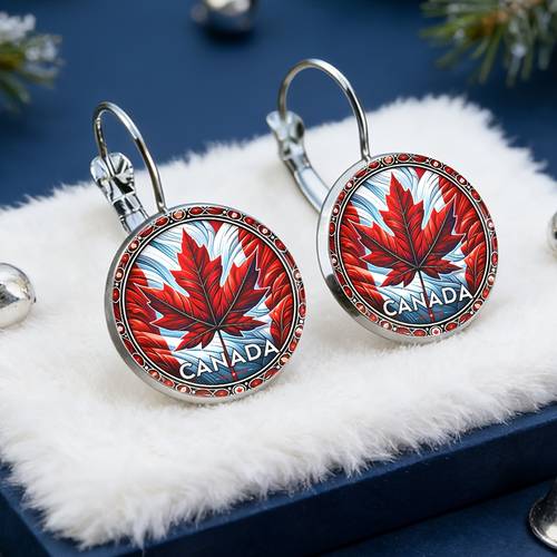 maple standard french style earrings alloy material with glass inlay a fashionable gift for women exquisite earrings suitable for daily wear