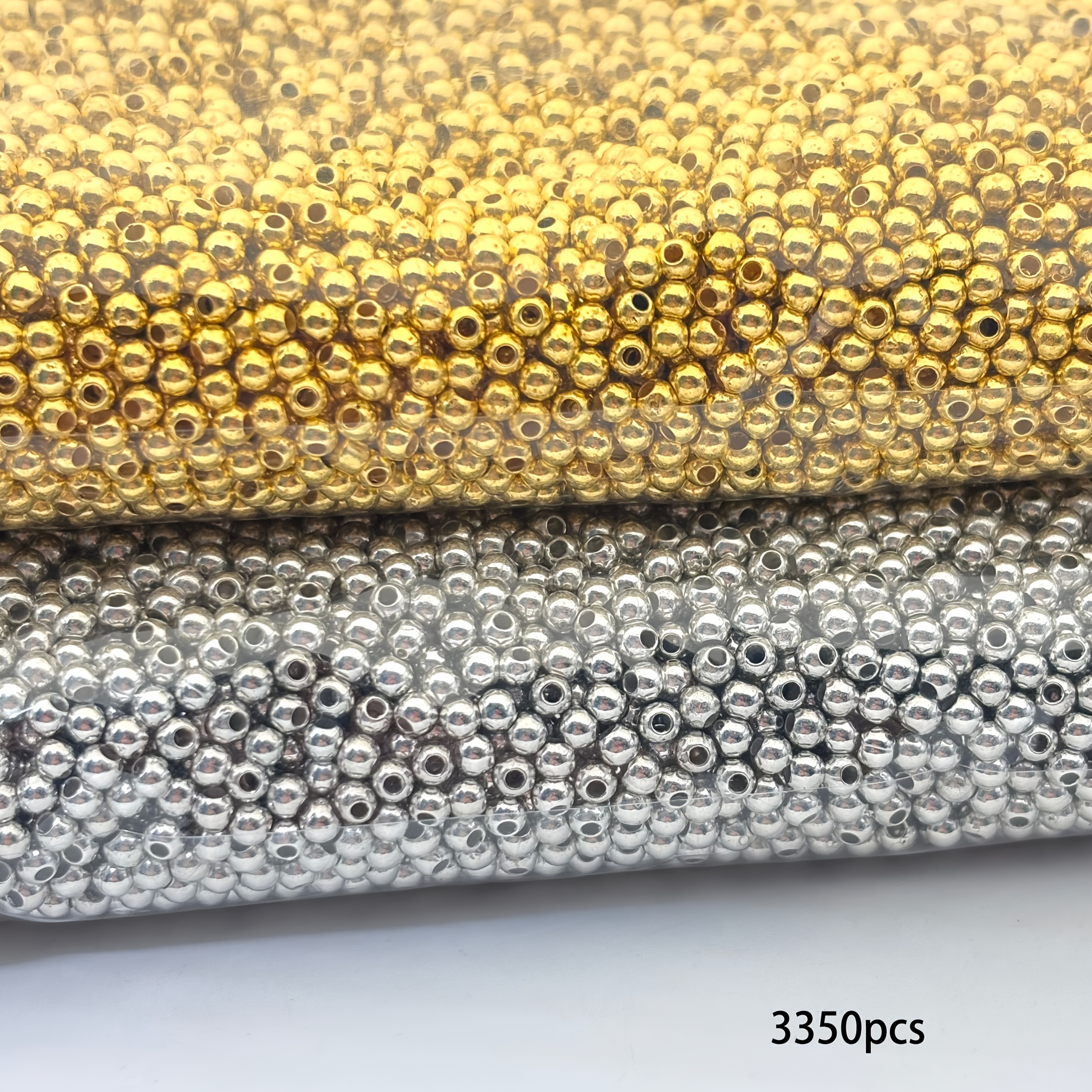 E-shop 3350 3mm Goldene Silberfarbene Samenperlen Dekorative Perlen für Schmuckherstellung, Armbänder, Ohrringe, Halsketten und Bastelarbeiten,